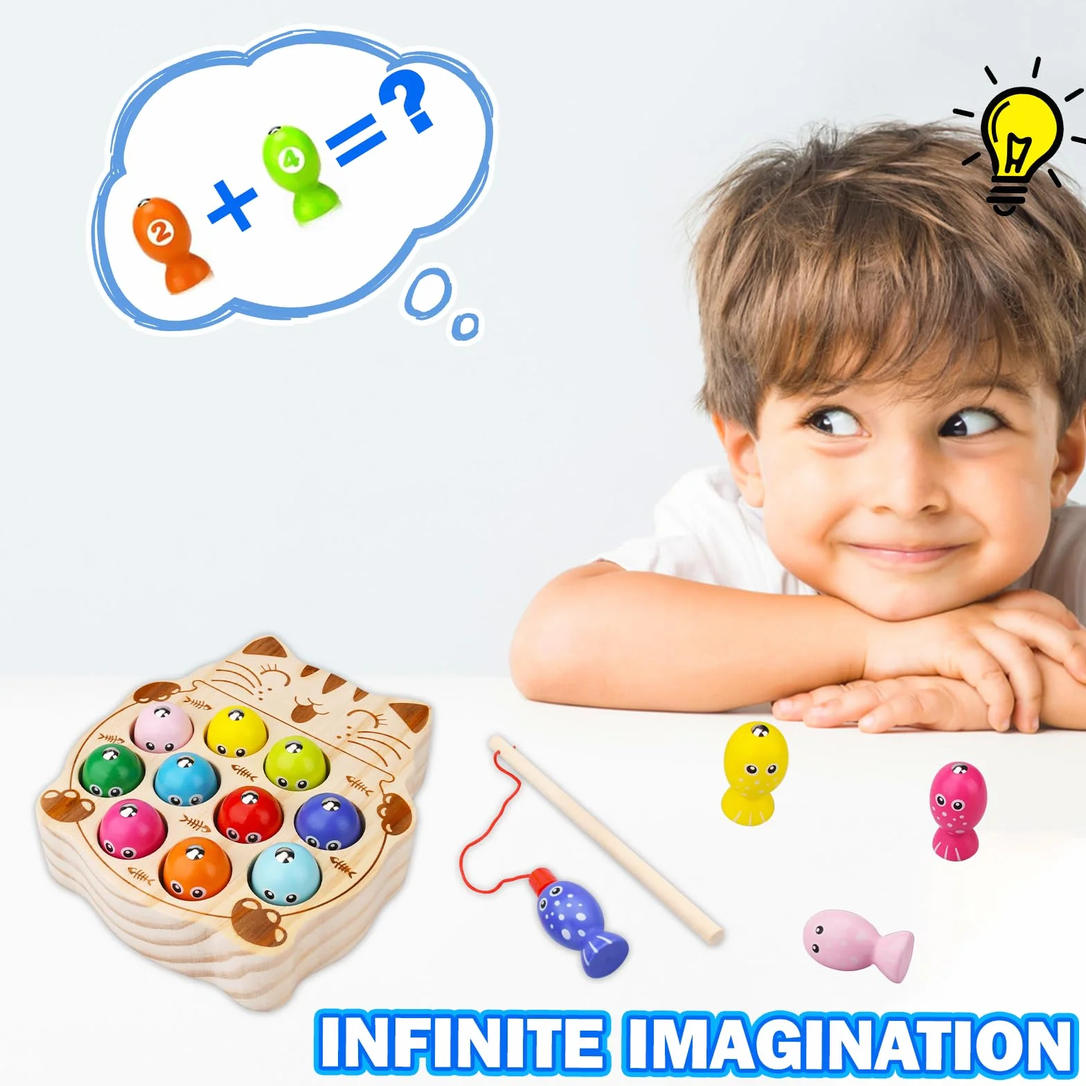 UCAMP Giochi Montessori Magnetici di Pesca Giocattoli 2 Anni Legno Educativo 2 in 1 Compleanno Regalo per Bambini Ragazzi