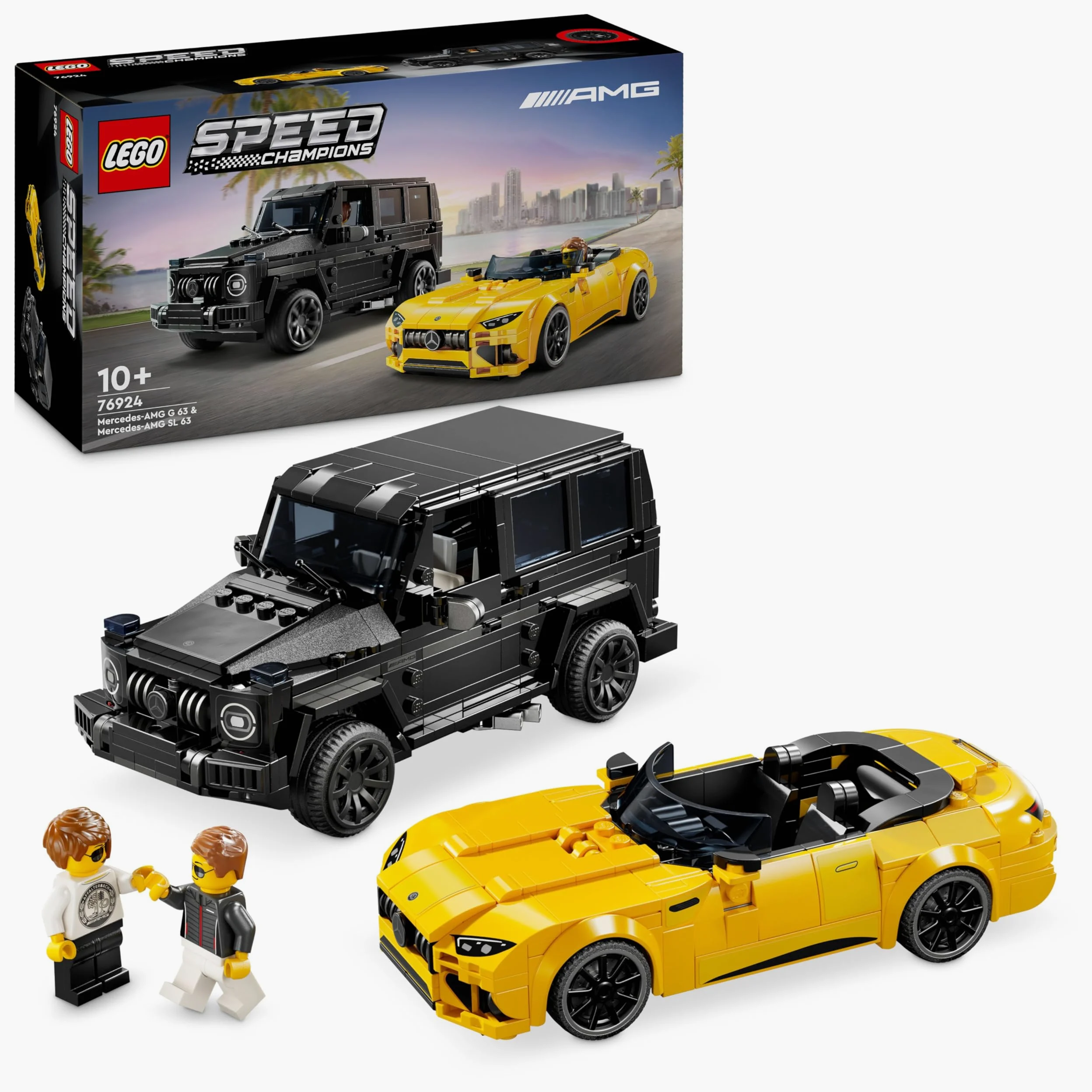 LEGO Speed Champions Mercedes-AMG G 63 e Mercedes-AMG SL 63, Macchine Giocattolo da Costruire, 2 Modellini di Auto per Bambini e Bambine da 10 Anni con Minifigure di Piloti, Regalo di Compleanno 76924
