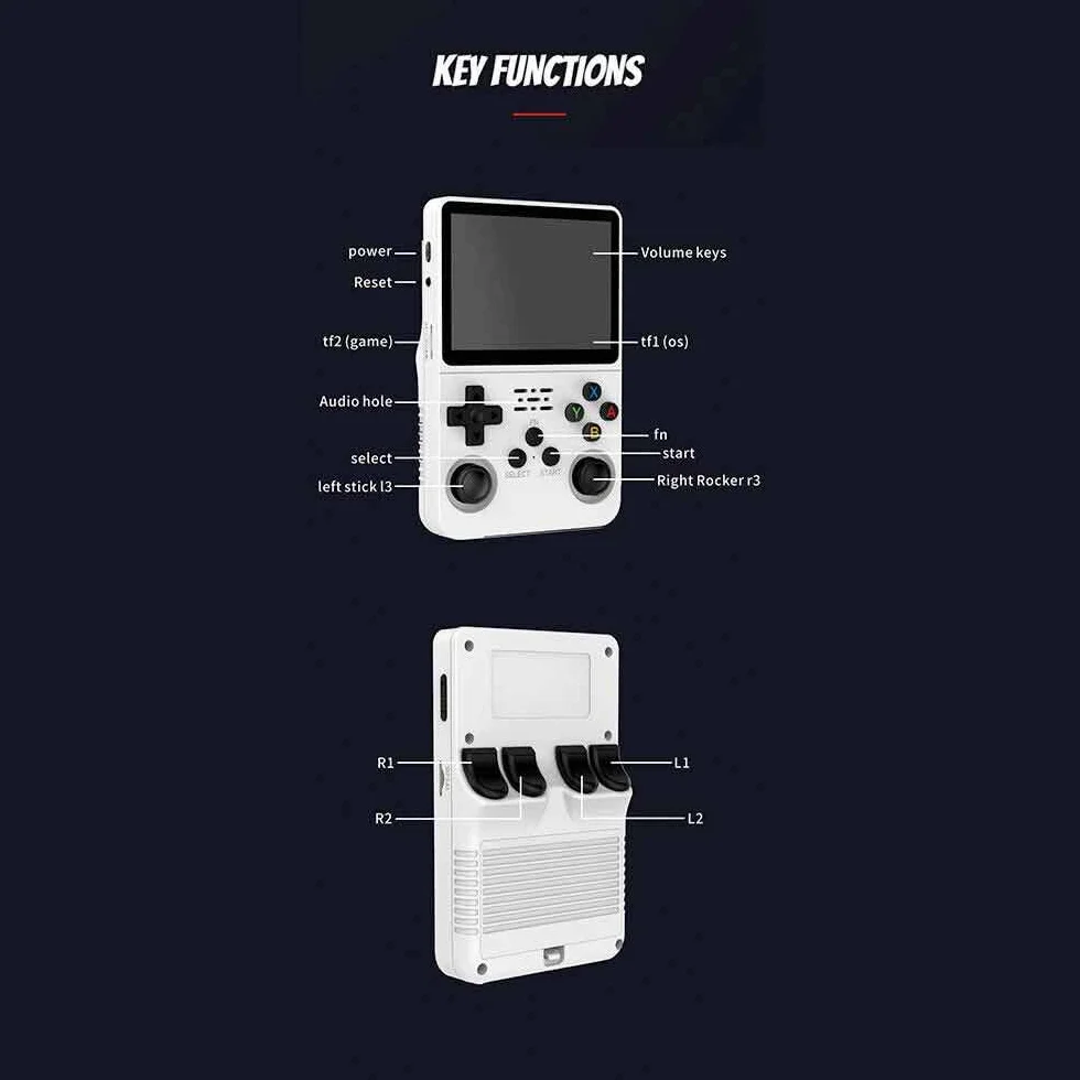 Console di gioco portatile retrò, R36S, display IPS da 3,5 pollici, scheda TF da 64 GB, oltre 10.000 giochi, con sistema Linux open source (lingua italiana non garantita), bianco