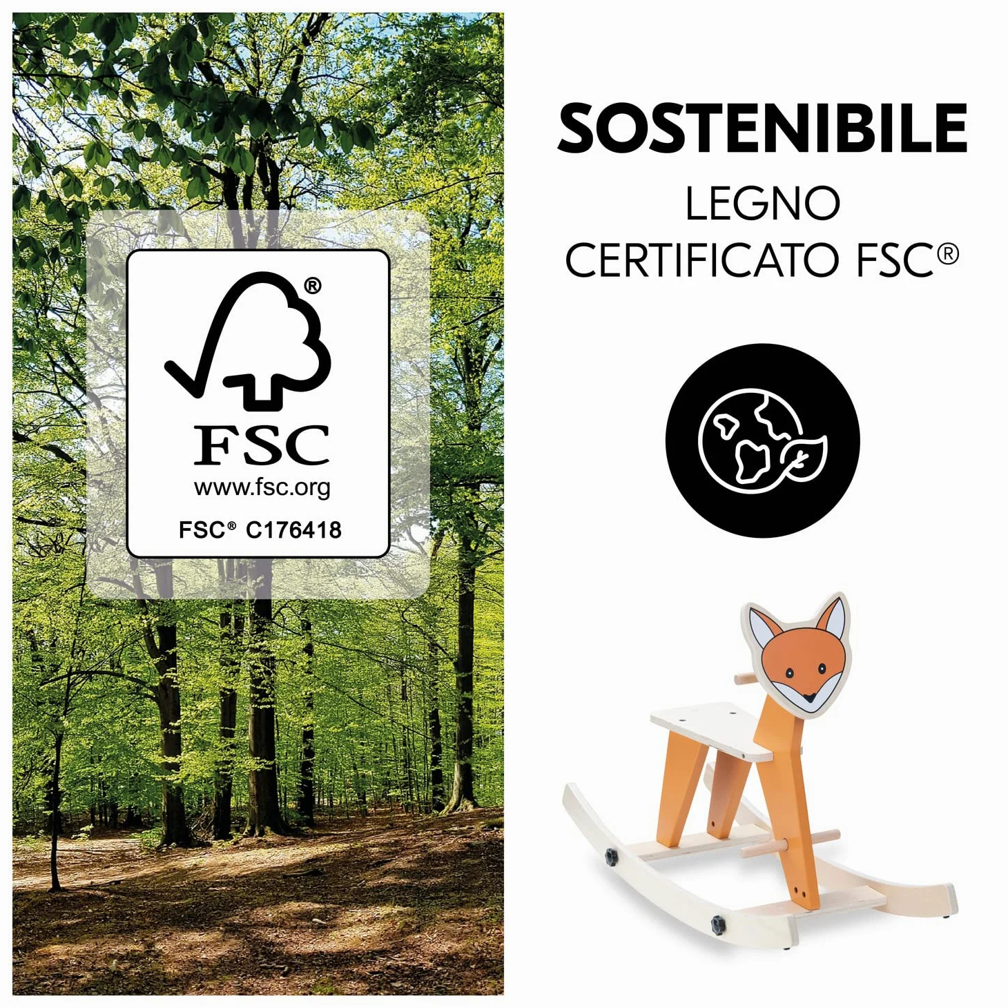 hauck Rock N Swing Cavallo a Dondolo per Bambini - Cavalcabile Bambino in Legno (Certificato FSC®), Dai 18 Mesi - Base Basculante Reversibile - Volpe
