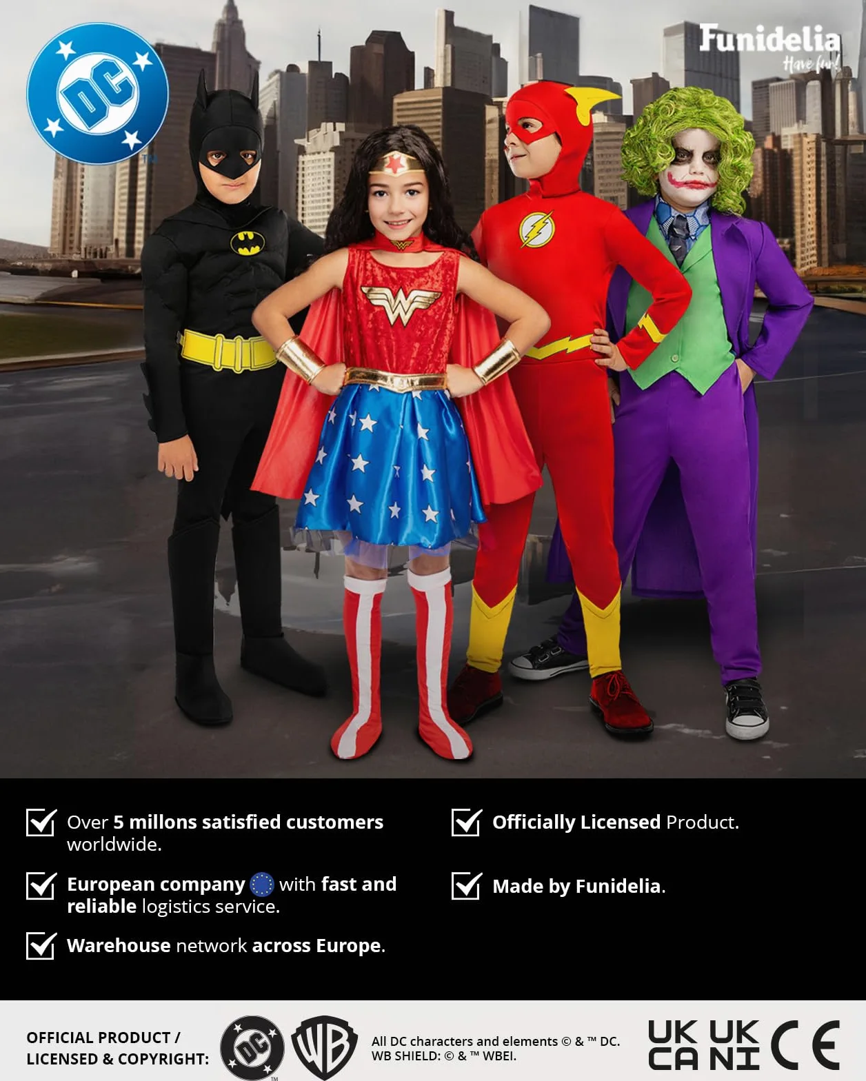 Funidelia Costume Ufficiale di Superman deluxe per bambino, Tuta con muscoli, cintura, mantello e copristivali, Supereroi - Tenuta per bambini per feste, Carnevale e Halloween