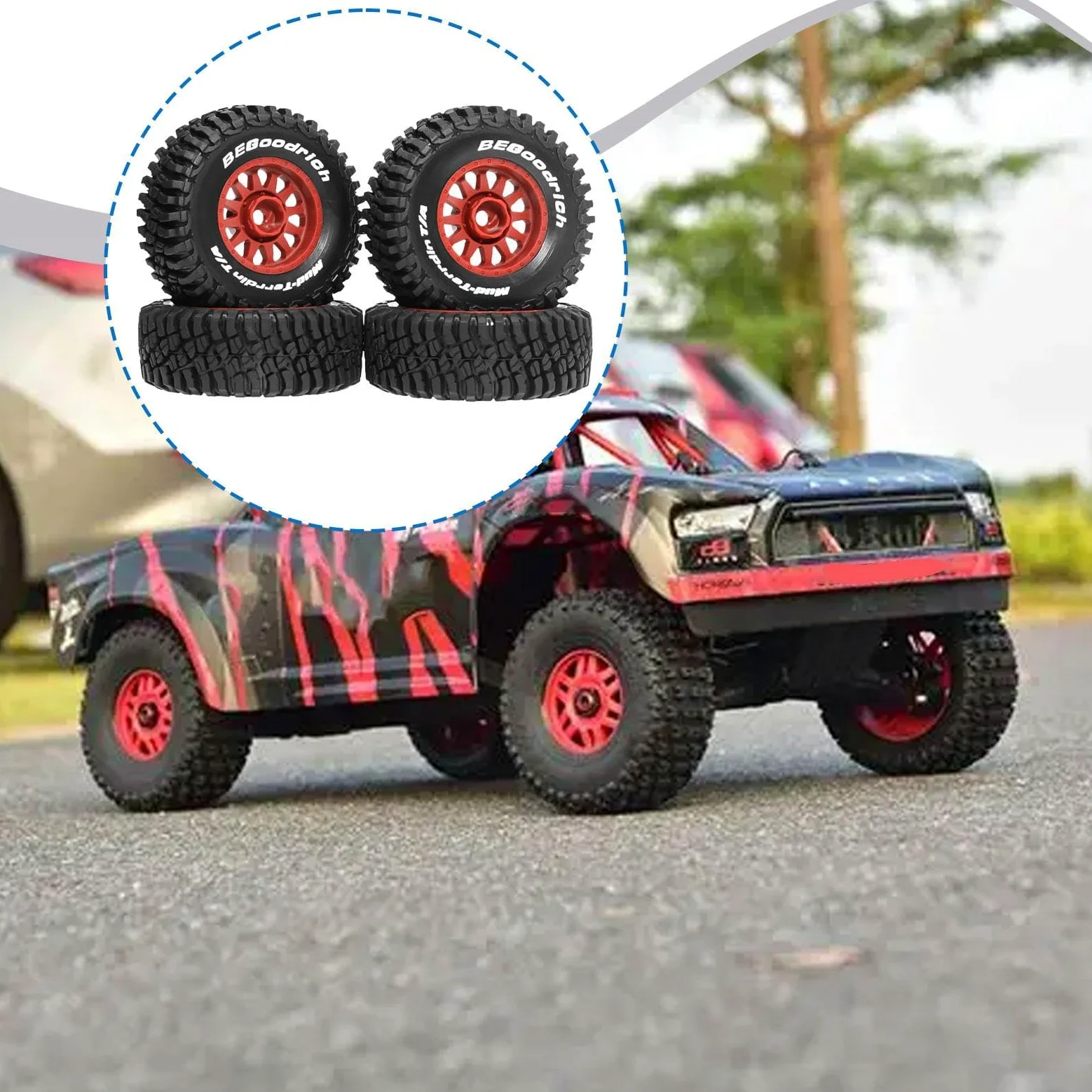 4 Pezzi RC Car Tires Ruote E Pneumatici per Auto Radiocomandate Ricambio Robusto Mozzi Universali Facile Montaggio Adatti per Modellismo su, Rosso