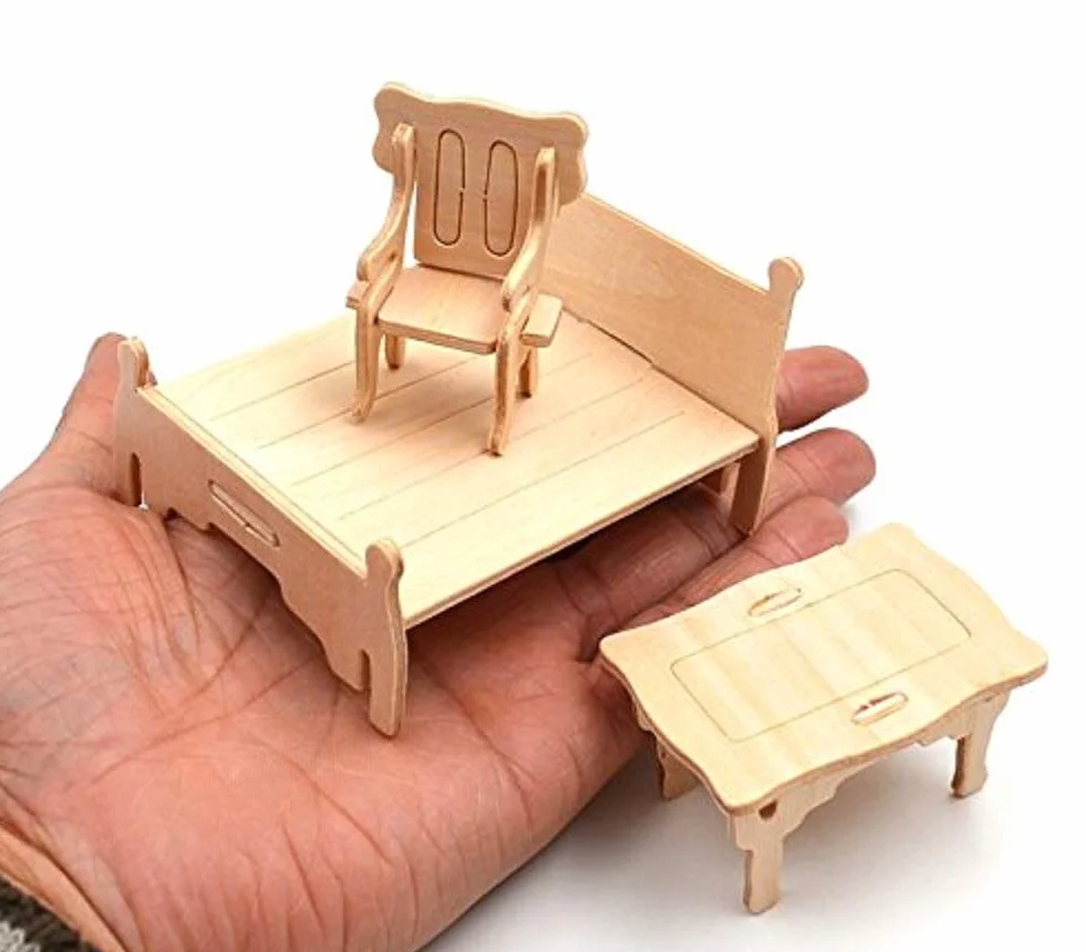 Cuteroom Mobili per casa delle bambole in legno - 34 pezzi - adatti per casa delle bambole, marrone chiaro