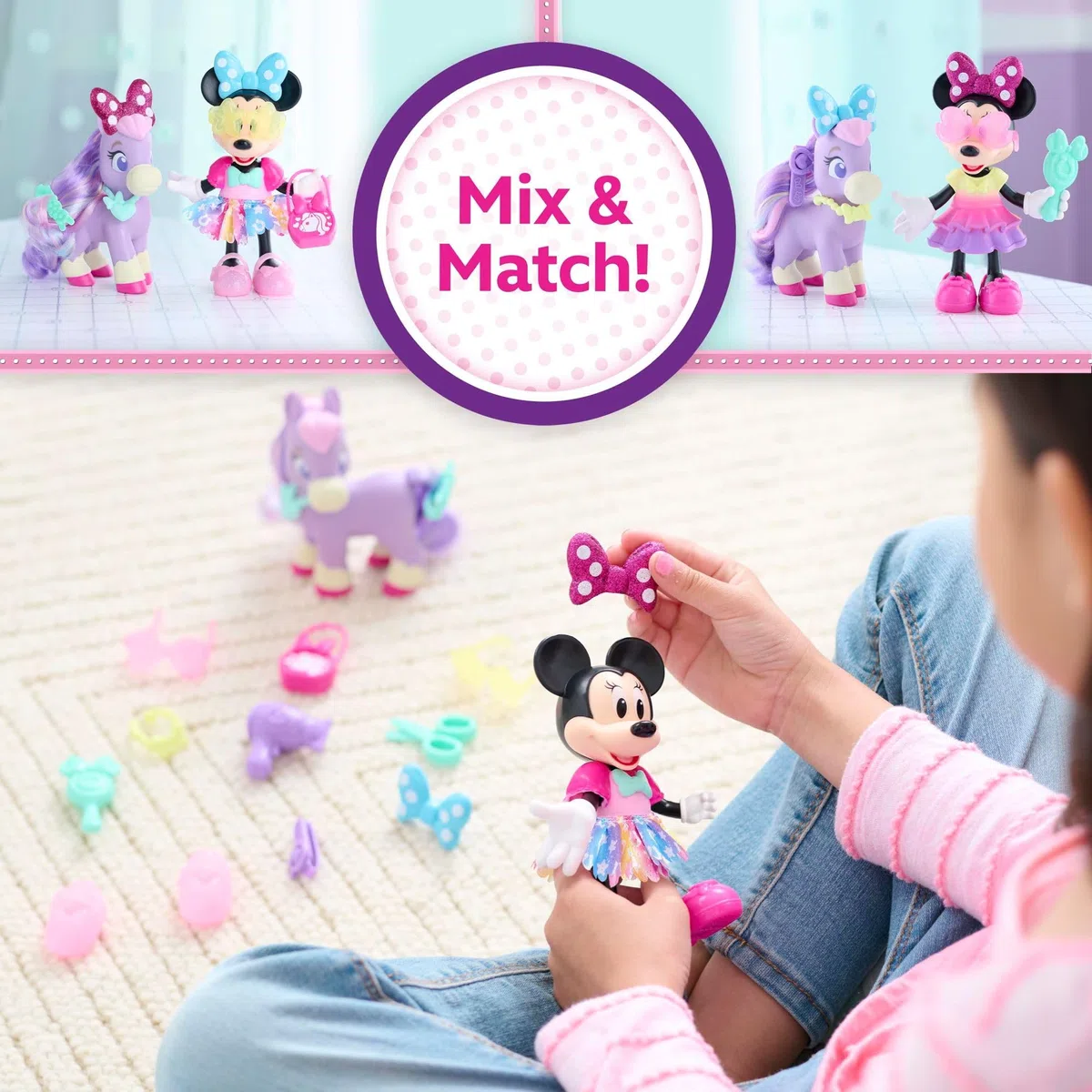 Just Play - Set di 21 pupazzi e accessori per bambini, motivo: Minnie, Groom & Glam Pony