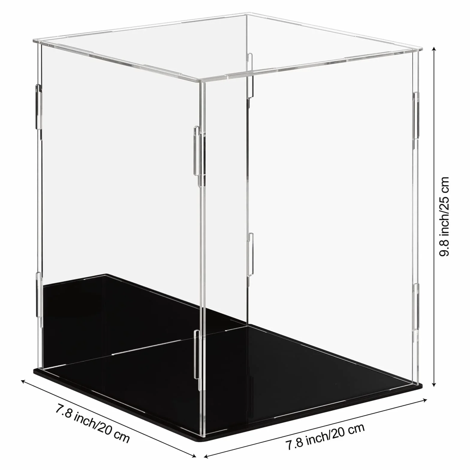 Dezzer Vetrina Acrilica con Base Nera, Assemblare Controsoffitto in Acrilico Scatola Antipolvere Vetrina per Figure d'azione Giocattoli, da Collezione (20 x 20 x 25 cm)