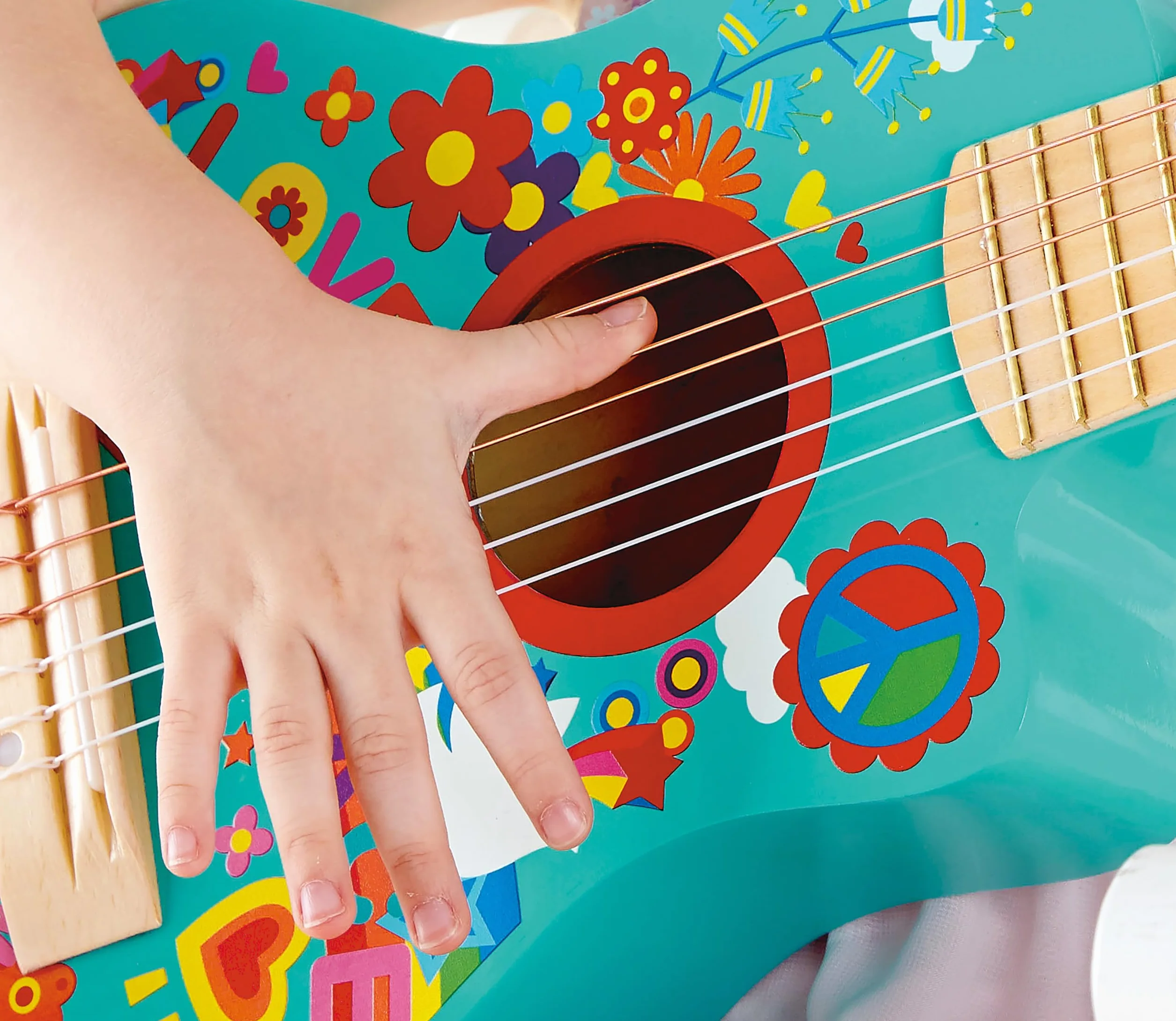 Hape Chitarra Figli dei Fiori Blu Strumento Giocattolo Legno Decorazioni Flower Power 3+ Anni