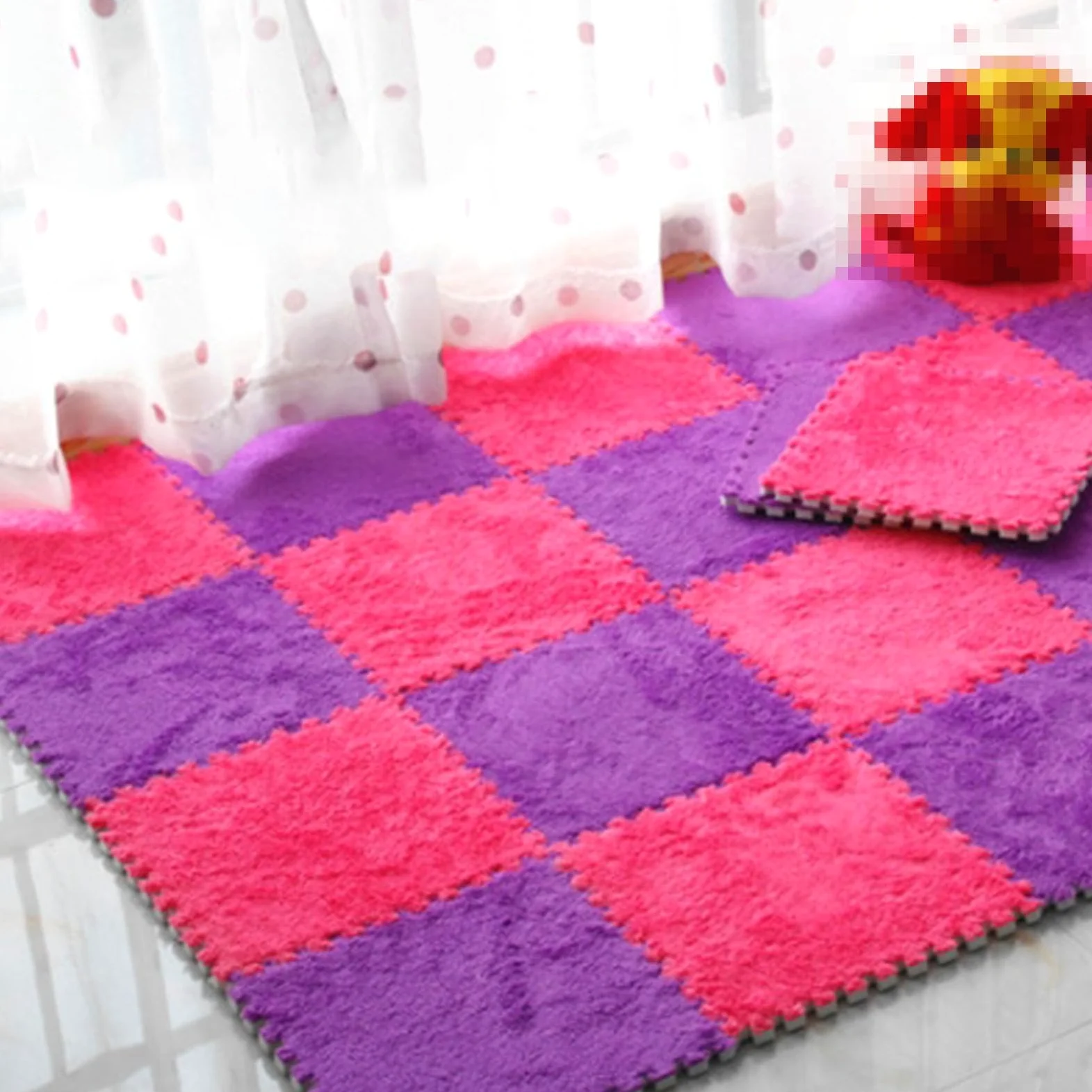 Piastrelle per tappeti ad Incastro Splice, tagliabili, per camerette, portici, camere da Letto, tappetini Quadrati in Schiuma di Peluche, tappeti in Schiuma,Rose Red+purple-36pcs