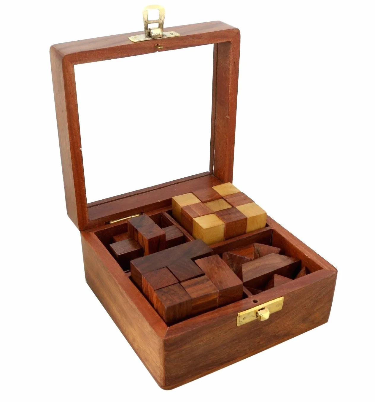 Ajuny Set di Giochi di Puzzle in Legno - Rompicapo 3D Impegnativi per Adolescenti e Adulti con Scatola Portaoggetti Decorativa per Test del QI Regali di Gioco Fatti a mano