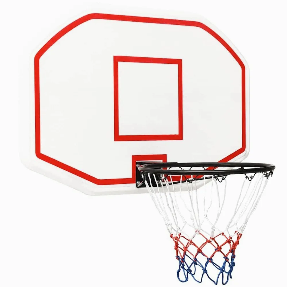 Tavola da basket in polietilene, 109 x 71 x 3 cm, canestro da basket bianco con anello in acciaio e rete in nylon resistente alle intemperie, adatto per montaggio a parete e interni ed esterni