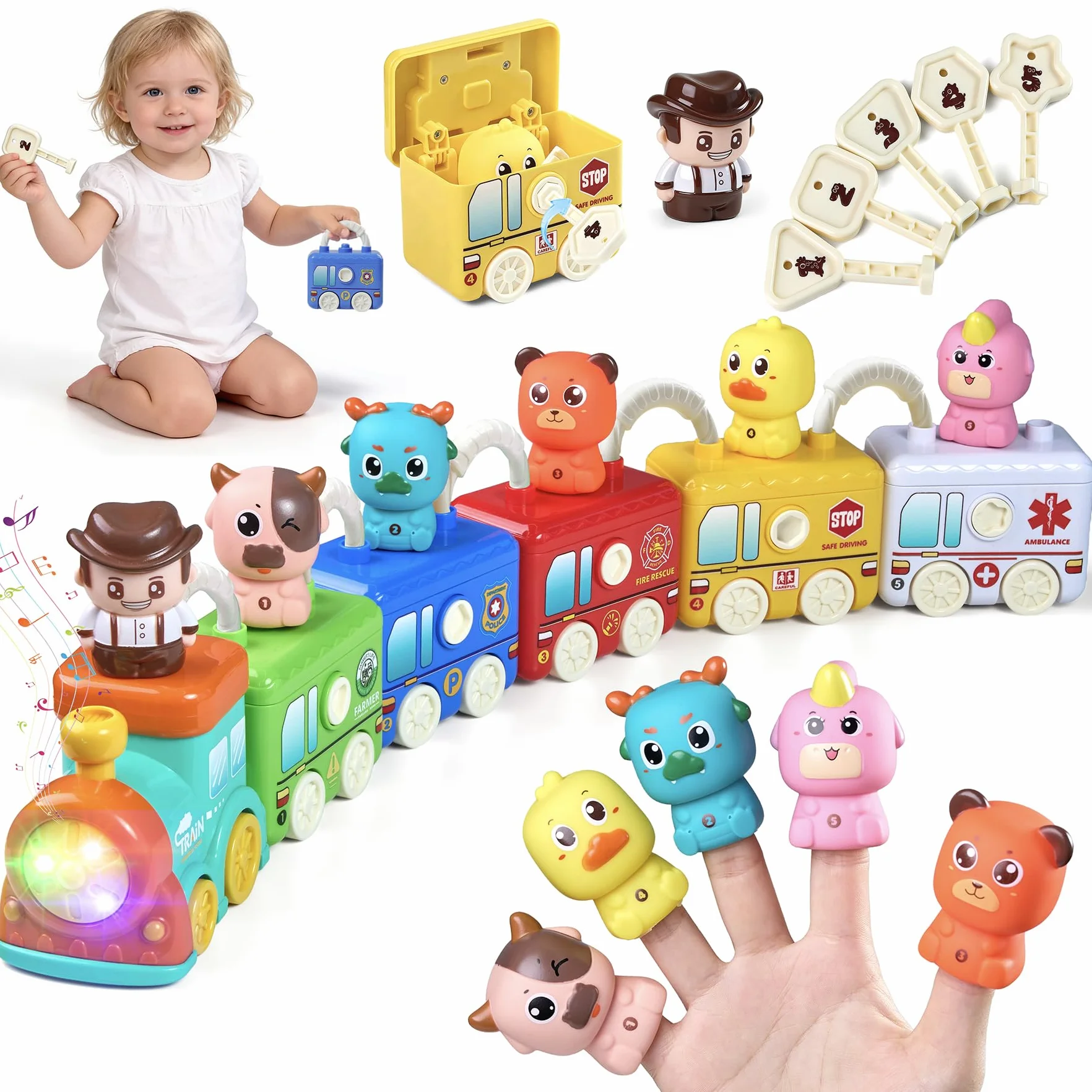 Treno Apprendimento Montessori - Giocattolo Educativo con 5 Serrature & Animali per Bambini 2 3 4 Anni, Gioco Motricità Fine e Colori, Regalo Perfetto