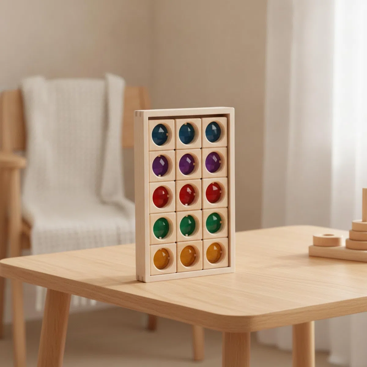 15 Pezzi Blocchi di Legno Traslucidi | Sensoriale, Costruzioni in Legno con Inserti Acrilici, Educativi, per Tavolo Luminoso, Asilo Nido, Neonati