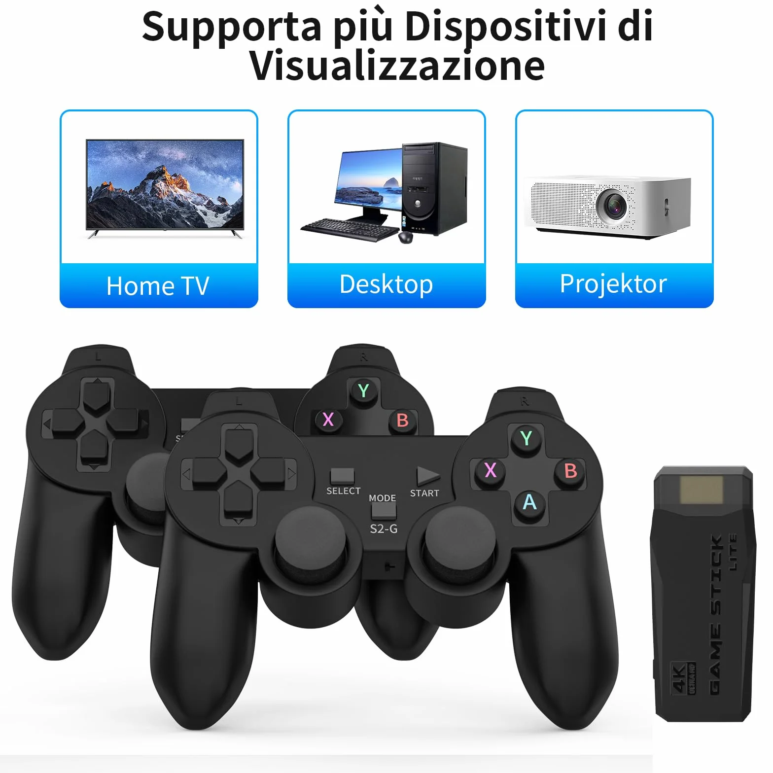Console di Gioco Wireless Retrò M8, Plug and Play Mini Game Stick, 20,000+ Videogiochi Classici, Dotato di Doppio Controller di Gioco Senza Fili 2.4G, 9 Simulatori, Uscita HD 4K