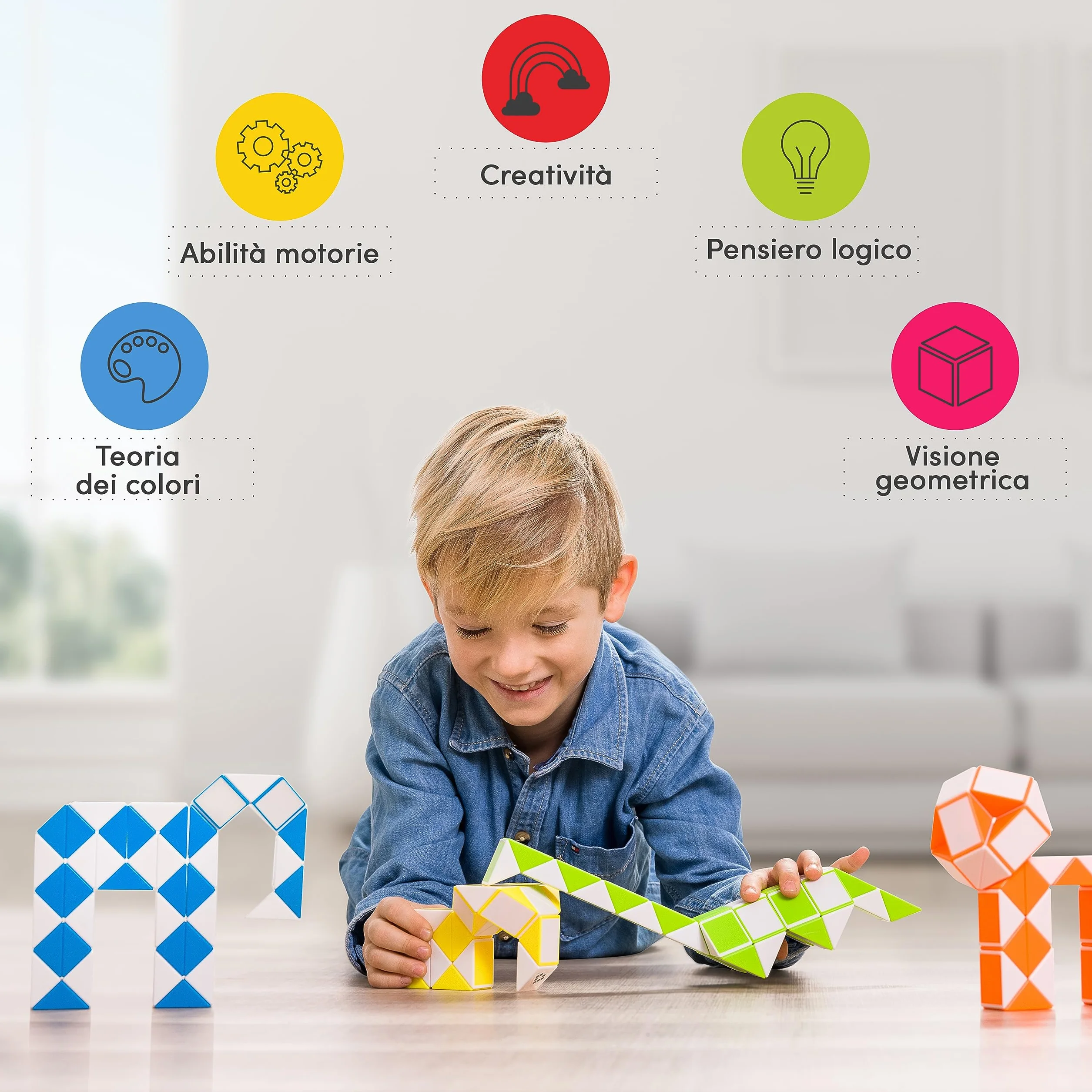 CUBIDI® Serpente Magico Puzzle 24 Blocchi Arancio - Gioco Rompicapo per Bambini e Adulti