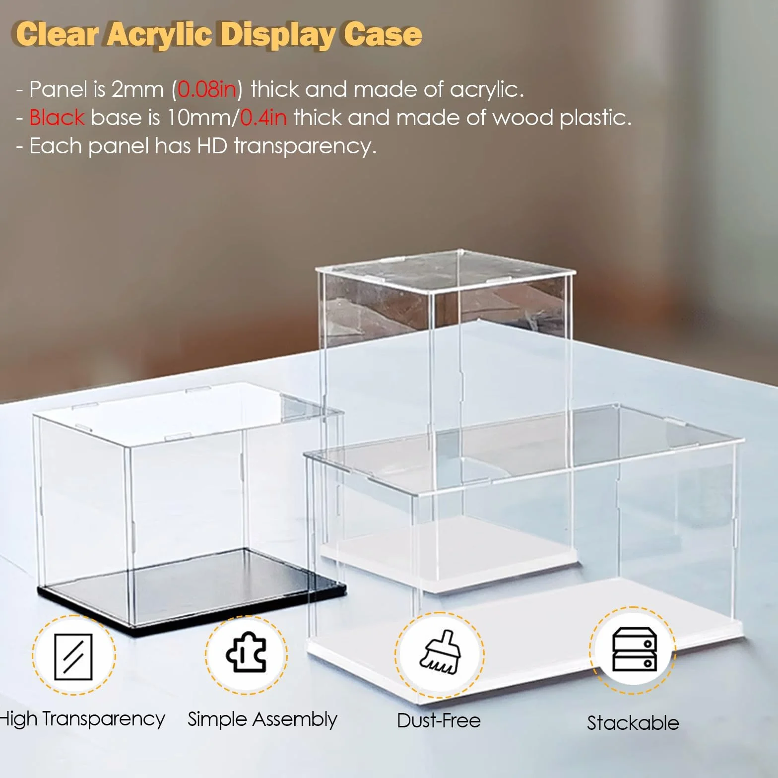 Espositore in acrilico trasparente per action figure e oggetti da collezione, organizer da tavolo extra large con base nera