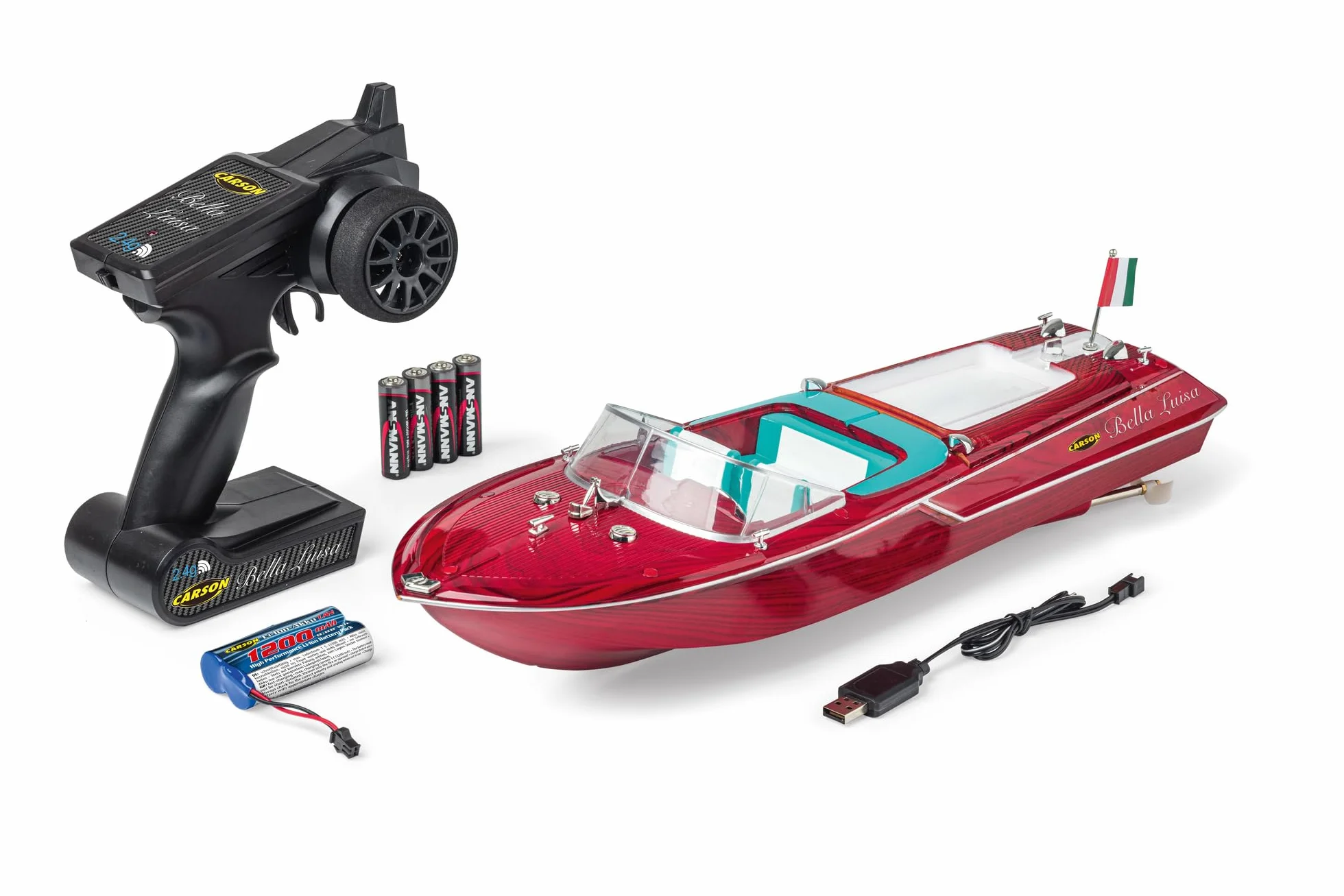 Carson 500108055 Bella Luisa 2,4GHz 100% RTR - Barca telecomandata, barca RC, barca telecomandata per bambini, circuito di sicurezza, telecomando incluso