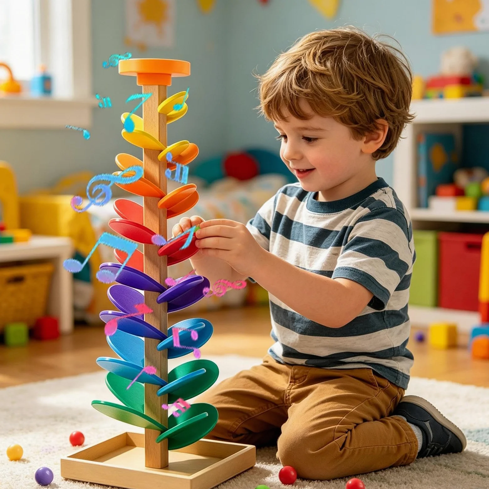 Pista Per Biglie Giocattoli Musicali Interattivi In Legno | Di Smistamento Colori Per Bambini Con Albero a Musica Bambini E Bambine Scuola 'Infanzia Sala Giochi Festa