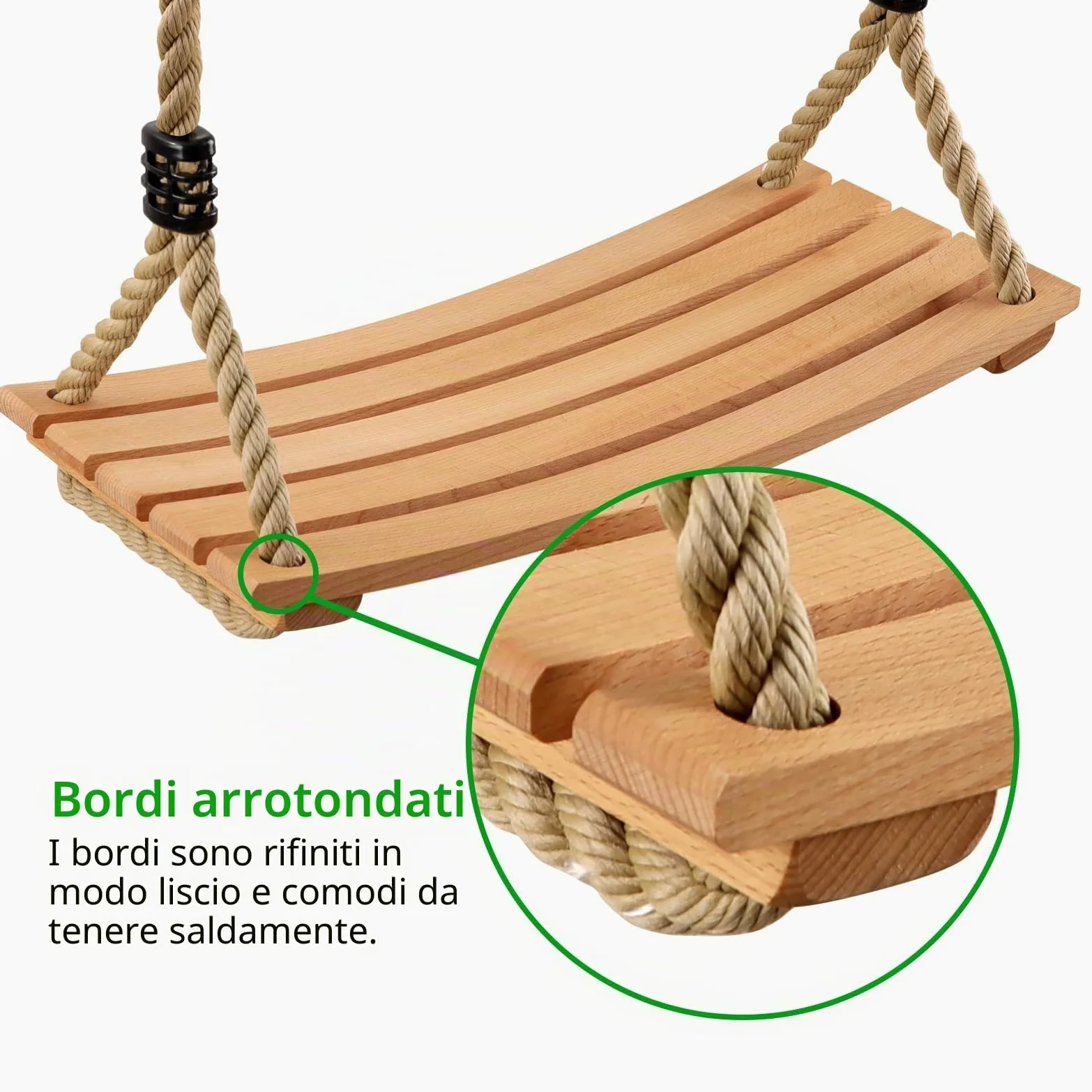 Altalena in Legno, Altalena Legno da Giardino per Ragazzo e Bimba Interno e Externo, Antiscivolo con Corda Regolabil per Adulti - Carico Massimo 200 kg