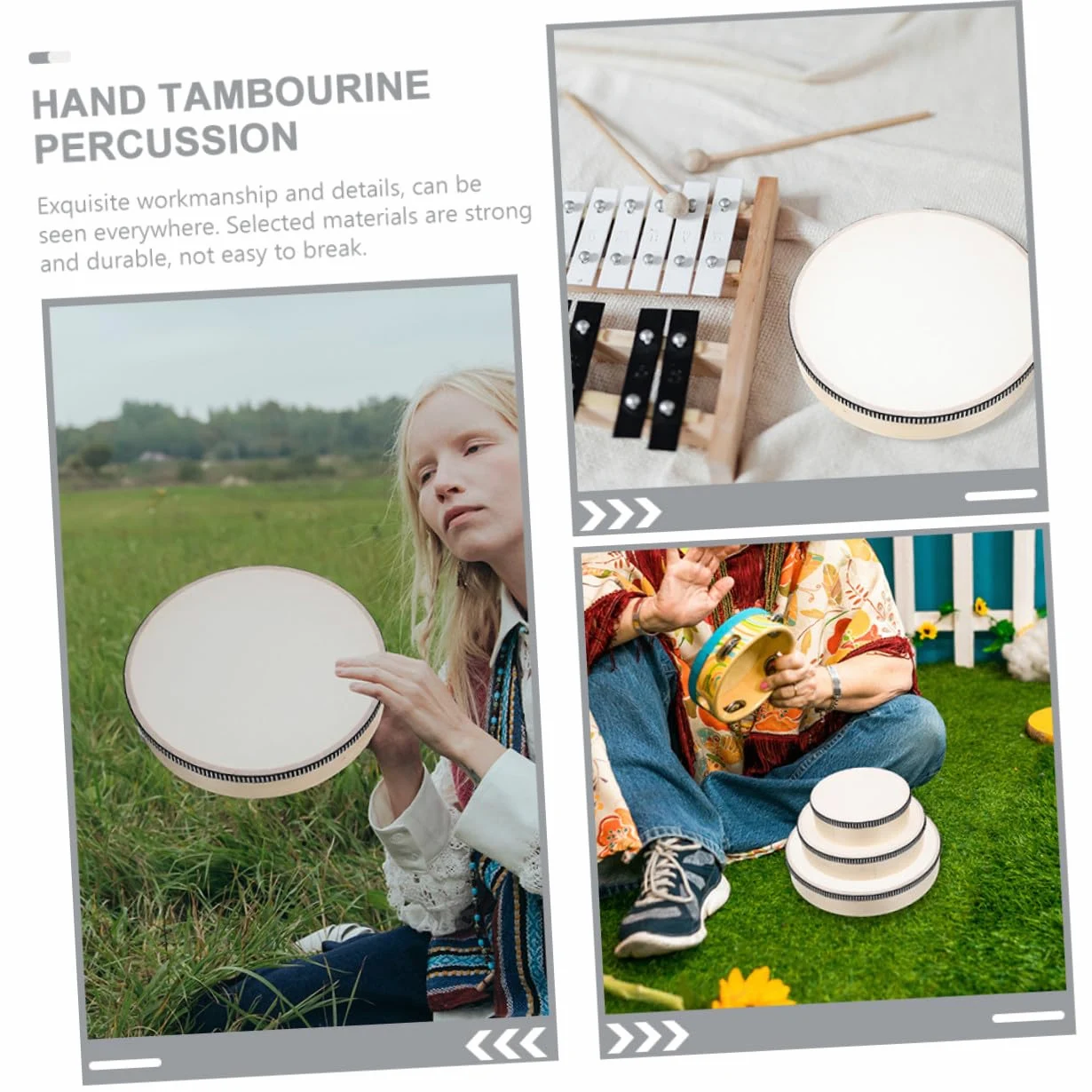 SUPVOX Tamburello Musicale in Legno 3 Pezzi Set Hand Drum Percussione Facile da Tenere Design Rotondo per Performance ed Educazione Ragazzo Ragazza e Adulti