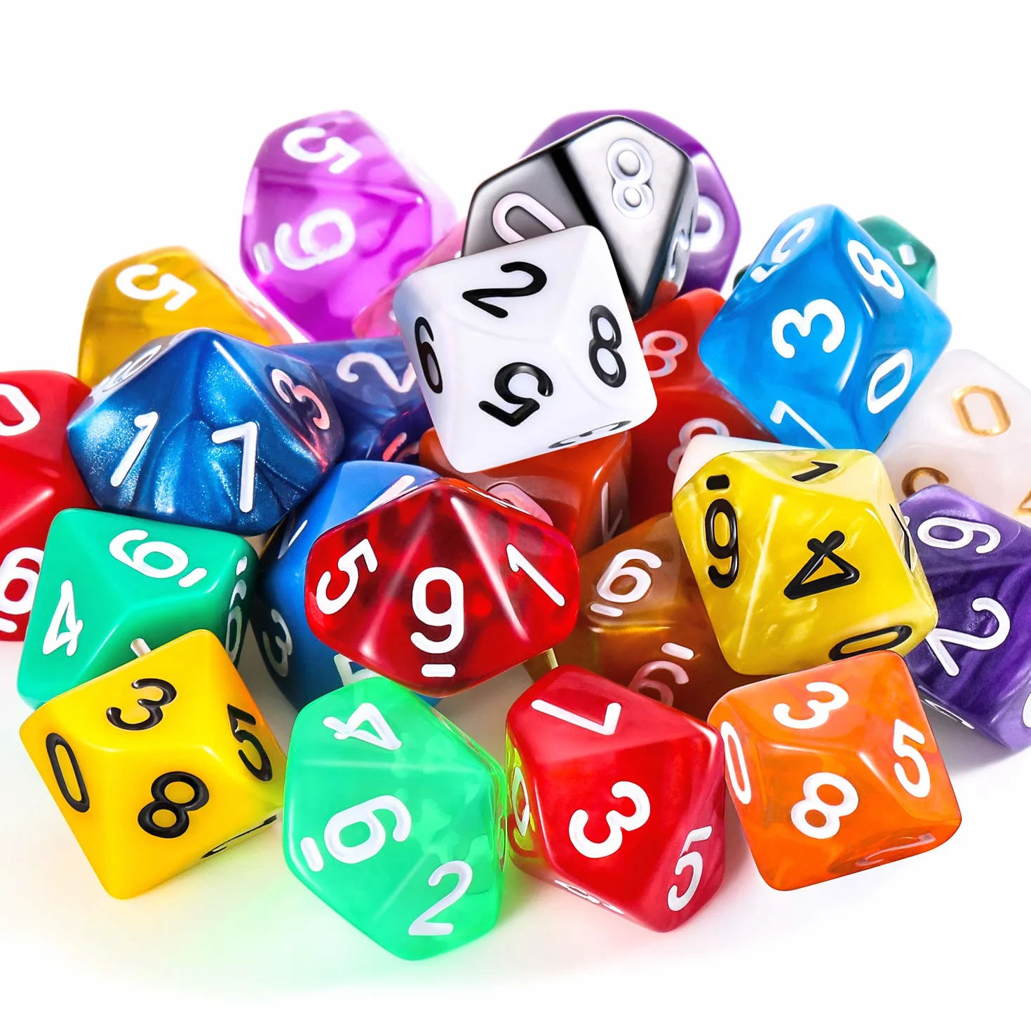 25 Pezzi Set di Dadi Poliedrici per DND RPG MTG e Altri Giochi da Tavolo con Assortimento Multicolore Casuale (D10)