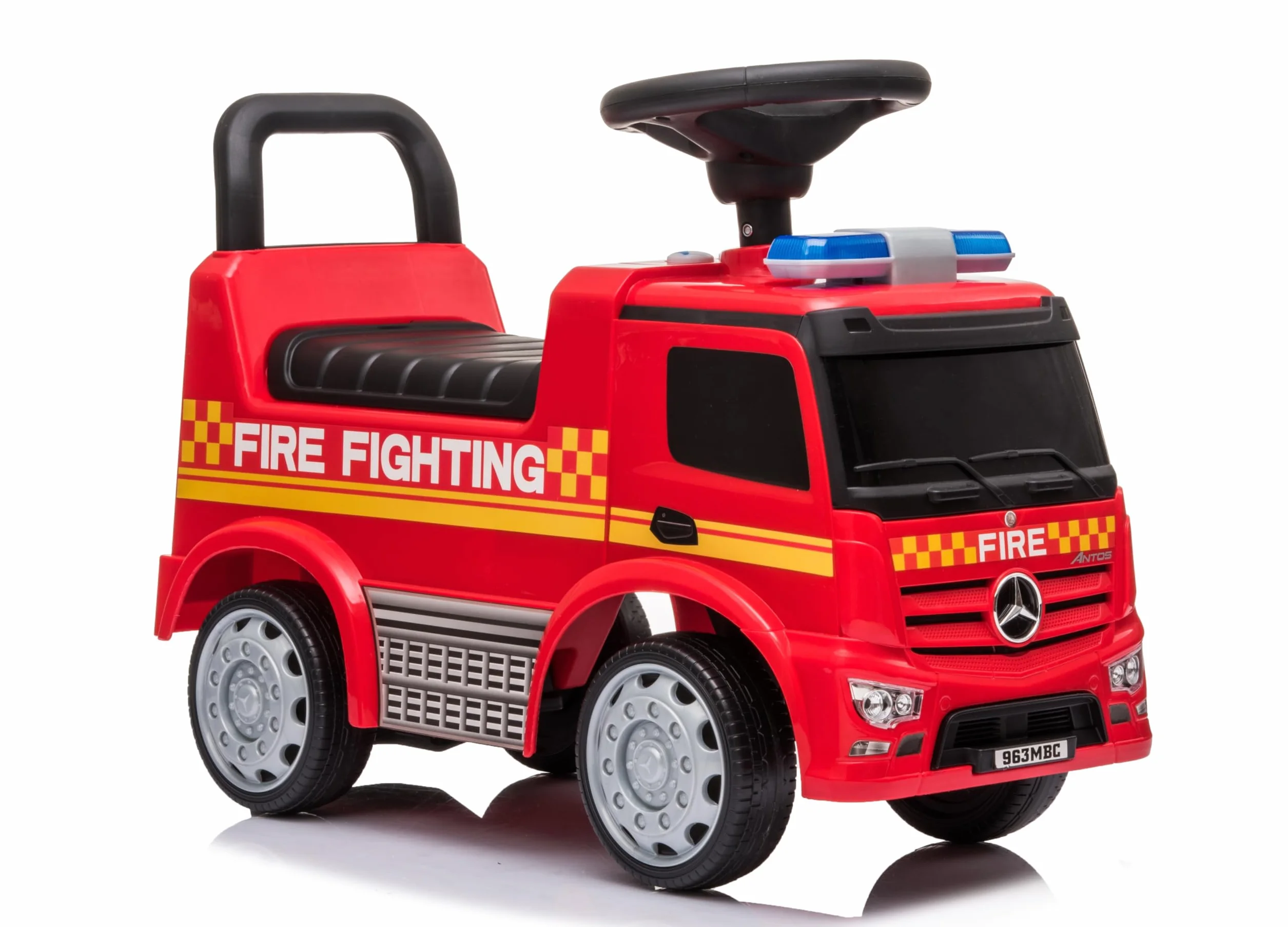 Camion Pompieri Cavalcabile Primi Passi Mercedes Antos per Bambini 1-3 Anni con Sirena e Clacson