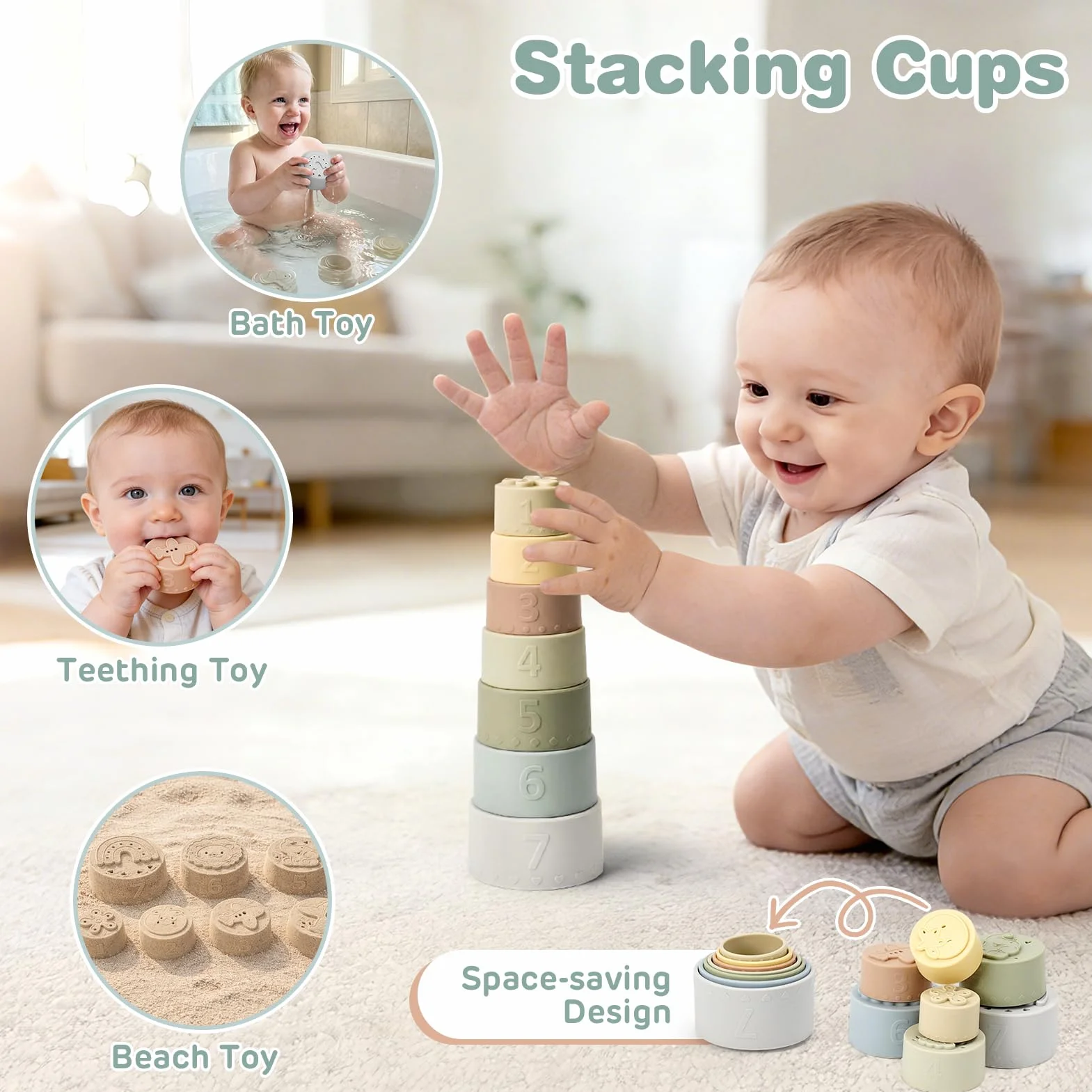 Vanplay Giochi Montessori 6 Mesi, Giochi Neonato 6-9 Mesi, 4 in 1 Giocattoli, Giochi Sensoriali per Neonati, Regalo Neonato 6 9 12 Mesi