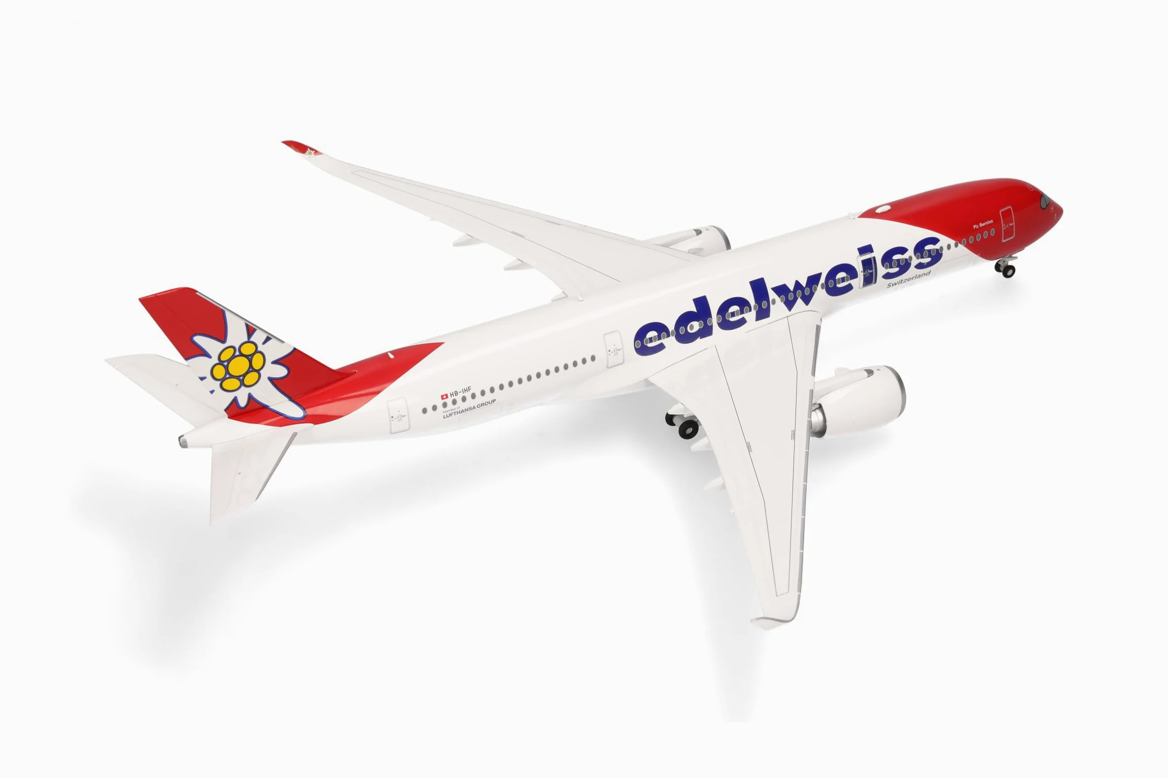 Herpa Modellino aereo Edelweiss Air Airbus A350-900 – HB-IHF "Piz Bernina", miniatura in scala 1:200, da collezione, senza supporto, in plastica