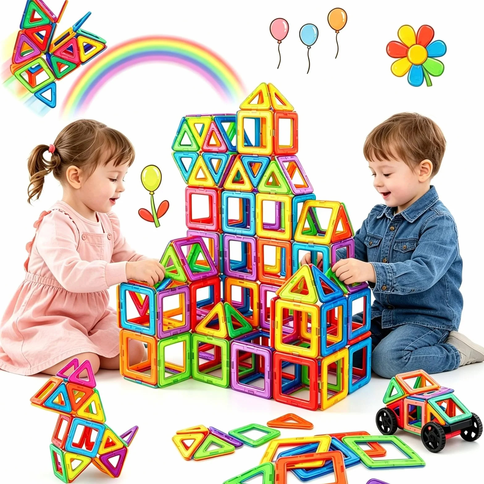 Costruzioni Magnetiche Bambini 68 Pezzi, Blocchi Magnetici STEM Montessori Giochi Educativi per Bambini dai 3 Anni