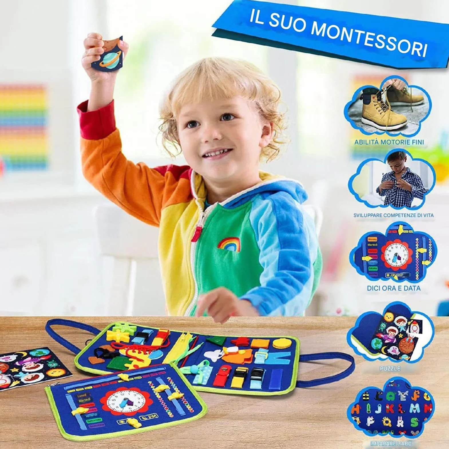 Generico Giocattoli Sensoriali Per Bambini - Lavagna Sensoriale Con Libro Morbido E Occupato, Giochi Di Viaggio Su Strada Attività Motorie, Forniture Per L'asilo Giocattolo Per Lo Sviluppo Delle Abili