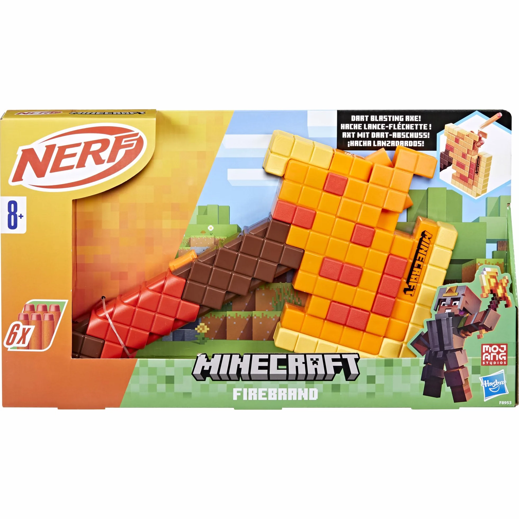 Nerf Minecraft Firebrand Ascia Lancia-Dardi 6 Dardi Gommapiuma Giocattolo