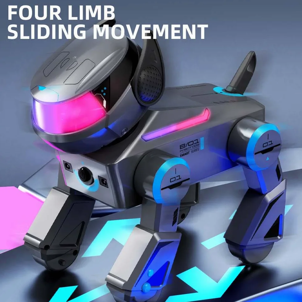 X-Verse Cane robot radiocomandato per bambini, giocattolo radiocomandato, vocale e interagire, programmabile, per danza, musica, regalo per ragazzi e ragazze da 3 a 12 anni, bianco