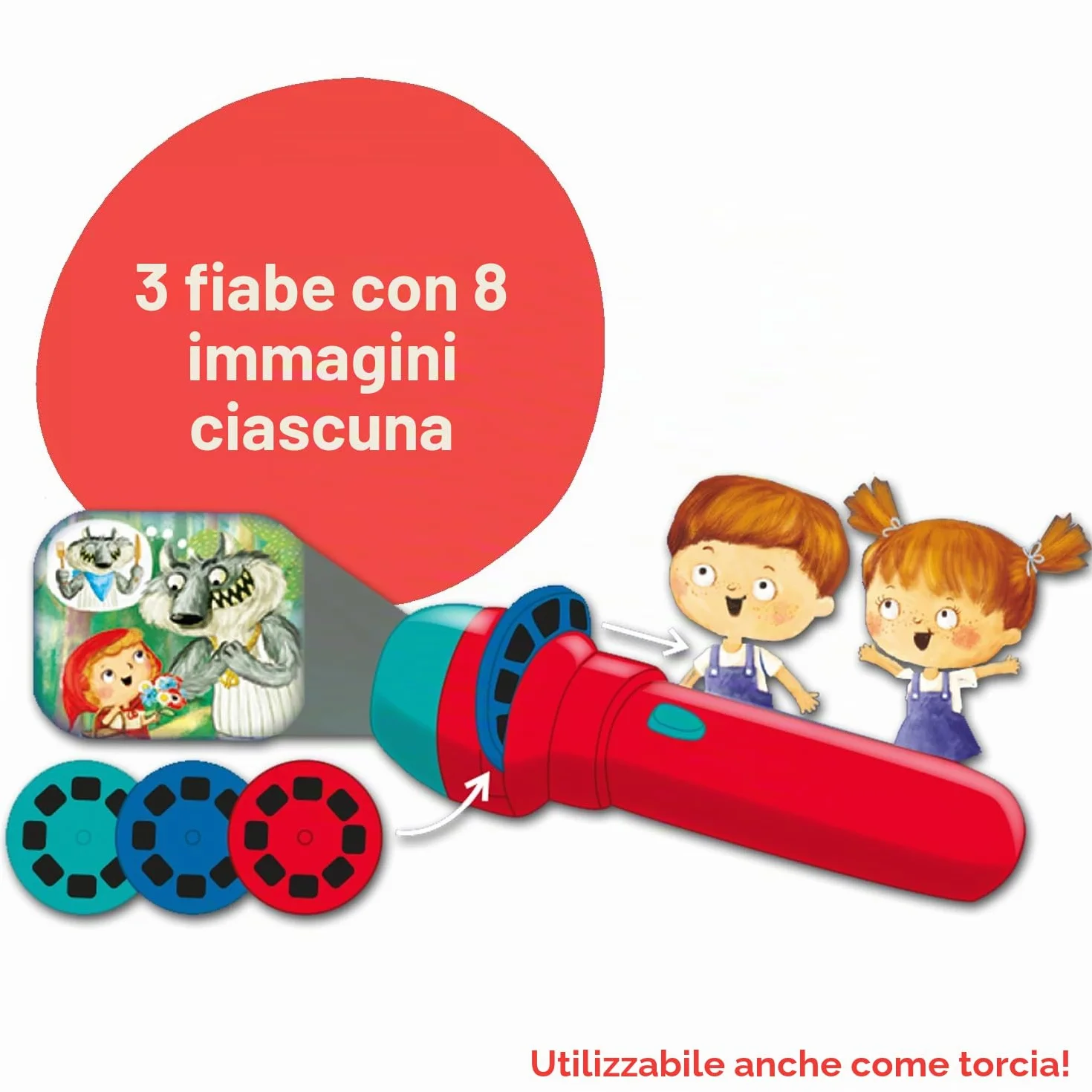 moses 37979 Piccola Presentazione, Torcia proiettore per Bambini, con 3 Fiabe in 8 Immagini da raccontare