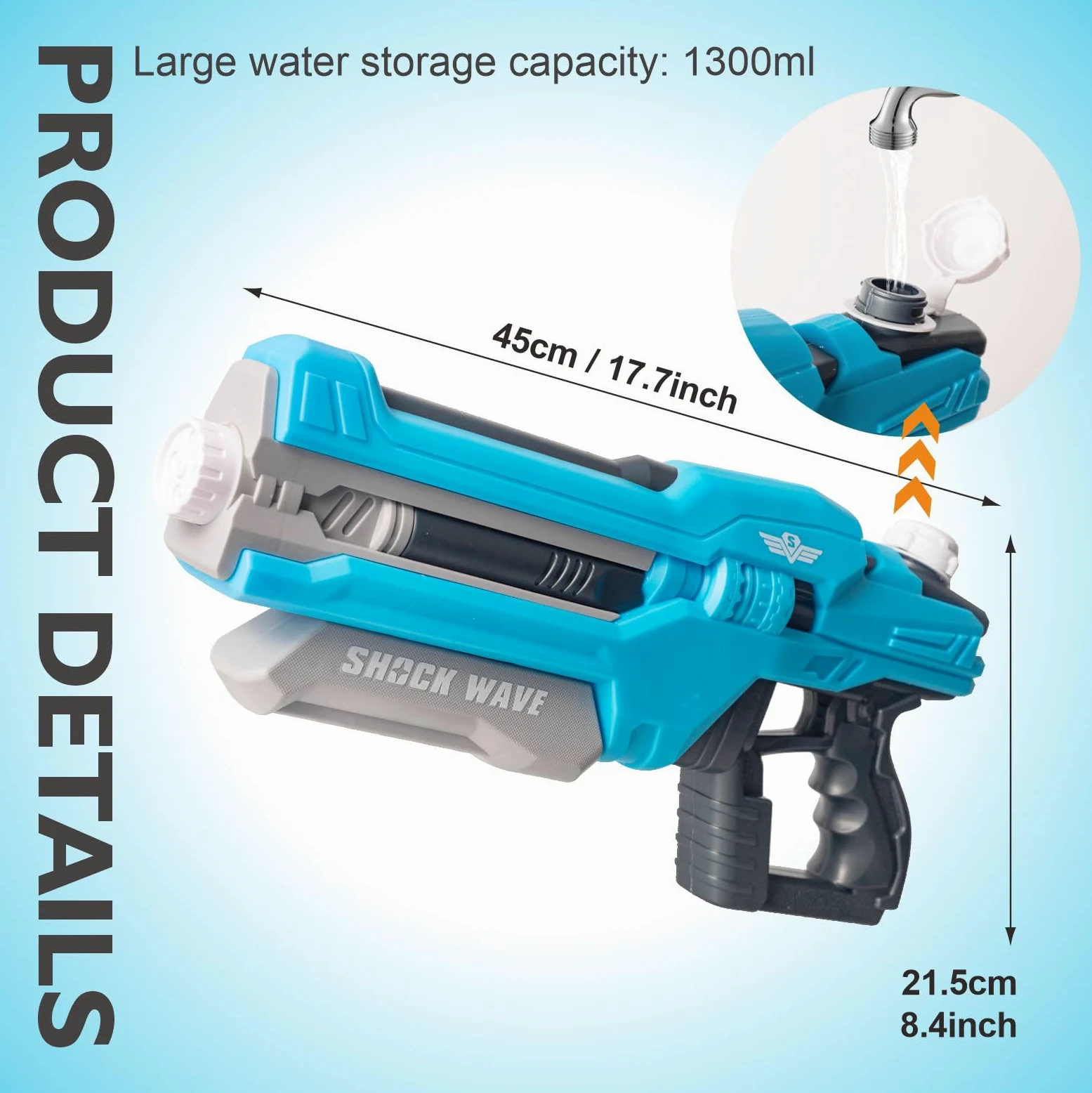 Pistola ad acqua da 1300 cc, grande pistola ad acqua per bambini e adulti, portata 9-12 m, lanciatore ad acqua Super Soaker, pistola a spruzzo d'acqua per estate, spiaggia e piscina, giocattolo