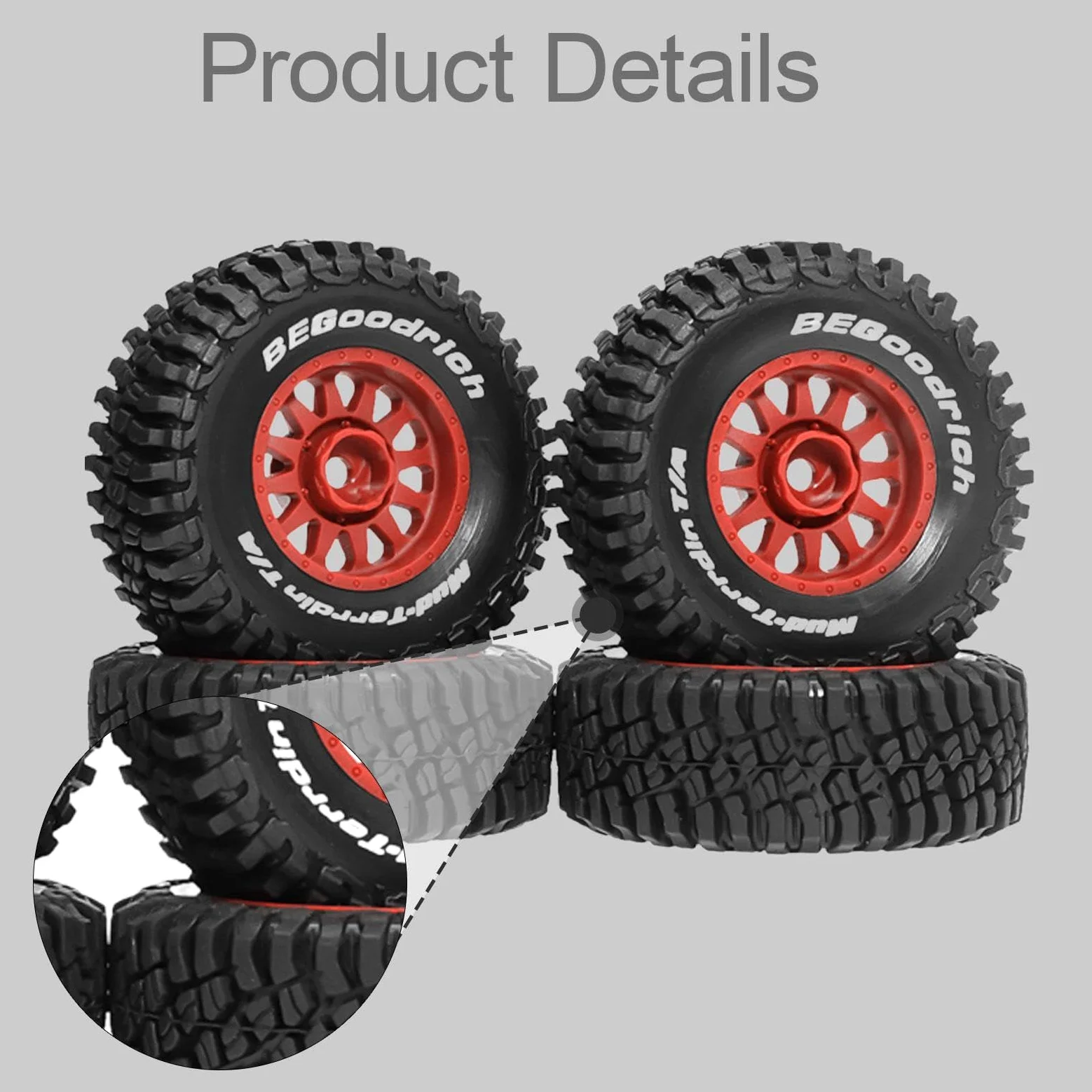 4 Pezzi RC Car Tires Ruote E Pneumatici per Auto Radiocomandate Ricambio Robusto Mozzi Universali Facile Montaggio Adatti per Modellismo su, Rosso