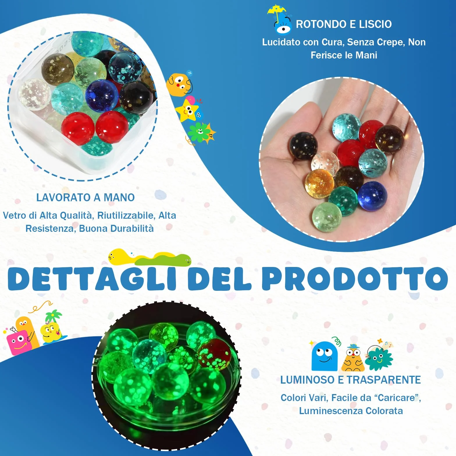 Biglie di Vetro 16mm Bagliore Nel Buio 30 Pezzi per Bambini Giocattoli Tradizionali