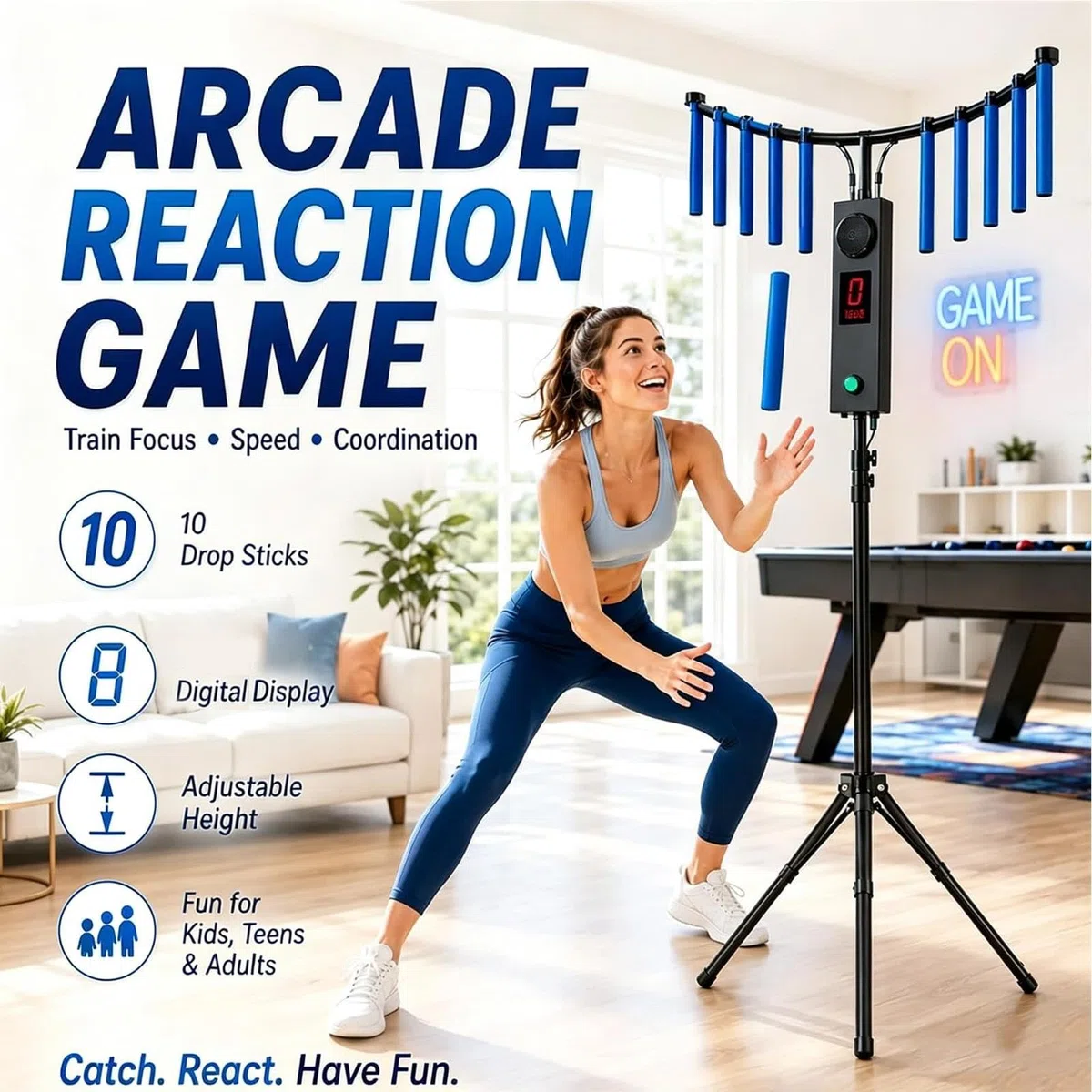 Arcade Catch Stick Game Machine Hand-Eye Coordination Reflex Trainer