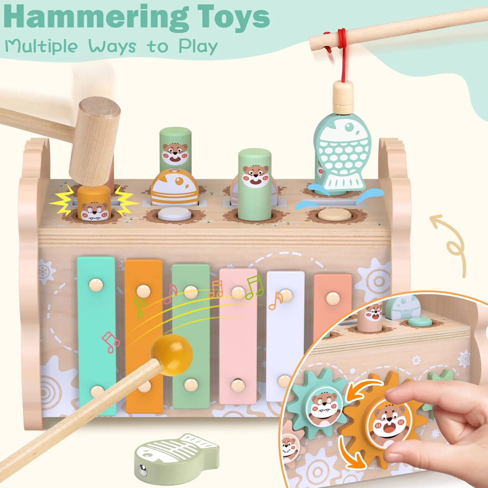Weilim Giochi Montessori Bambini 1 Anno Legno Cubo Attività Macchinine | Cubo attività 5 lati: xilofono, martello, pesca, ingranaggi, incastri forme e blocchi impilabili. Regalo bimbo 1 anno, EN71