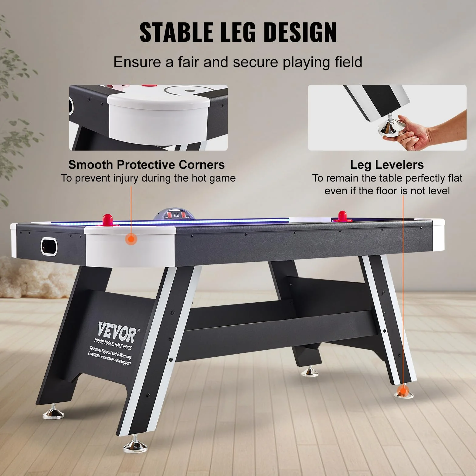 VEVOR Tavolo da Gioco ad aria Compressa, Tavolo Interno per Bambini e Adulti per Sala Giochi, Gioco da Balla Sportivo a LED con 2 Dischi, 2 Spingitori e Sistema di Punteggio Elettronico