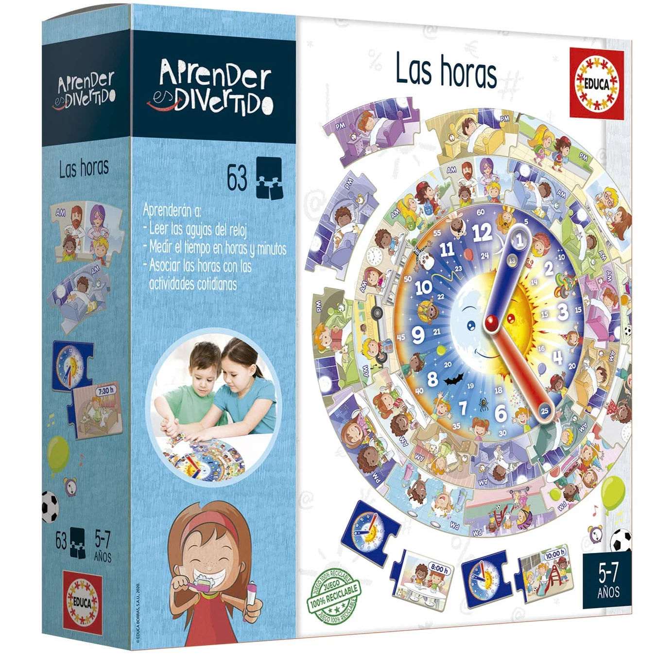 Educa - Imparare è divertente, Ore, Gioco Educativo per bambini, a partire da 5 anni Dove impareranno a leggere l'orologio, manipolare gli aghi e praticano i Concetti di Ora (18698)