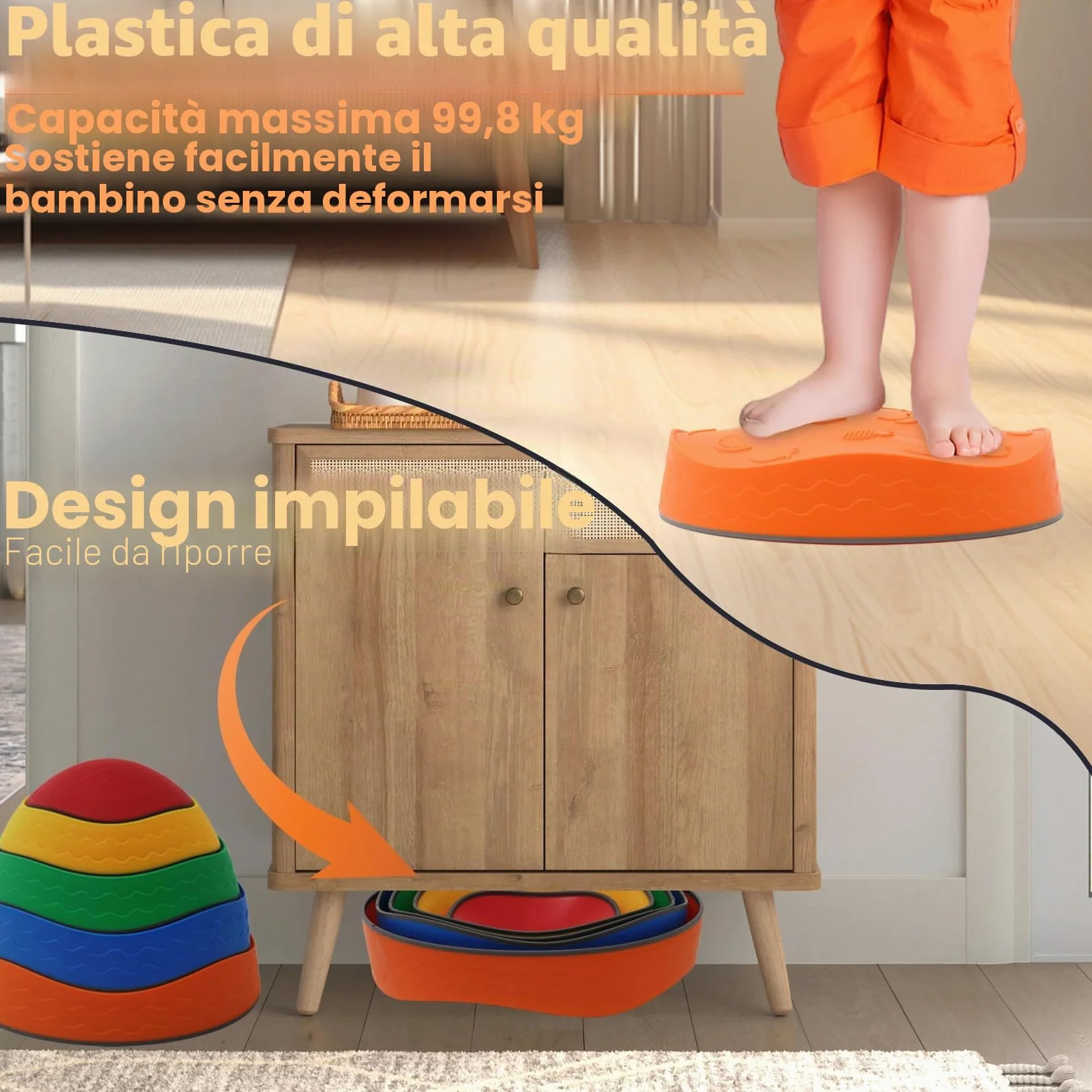Pietre di Bilanciamento Bambini, 5 Pietre di Equilibrio Antiscivolo Impilabili, Percorsi Sensoriali Bilanciamento Bambini, Giochi Ostacoli per Interni ed Esterni, Promuove l'equilibrio e Coordinazione