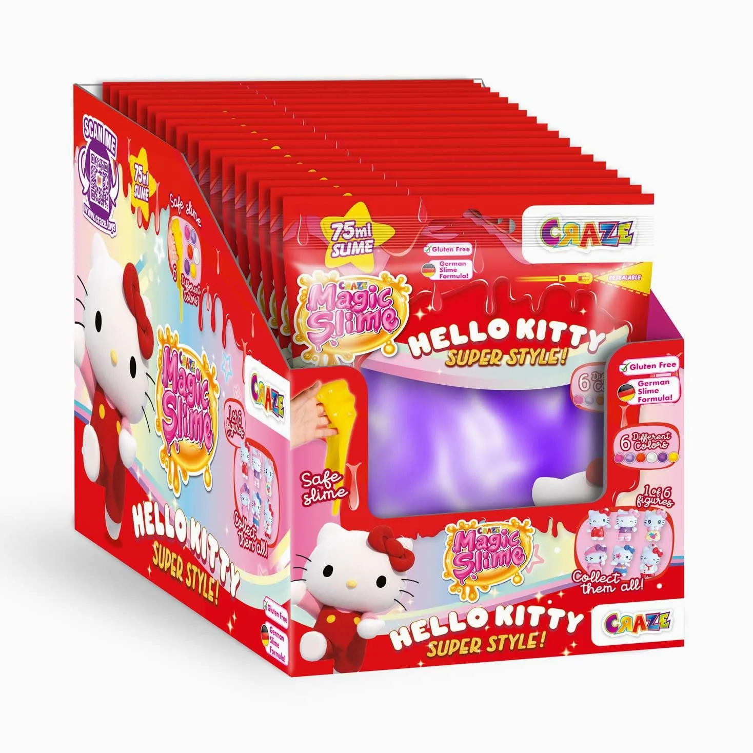 CRAZE MAGIC Slime BAG HELLO KITTY 18 pack | set slime 6 colori, 18 sacchetti con 75ml per bambini, inodore, senza rifiuti
