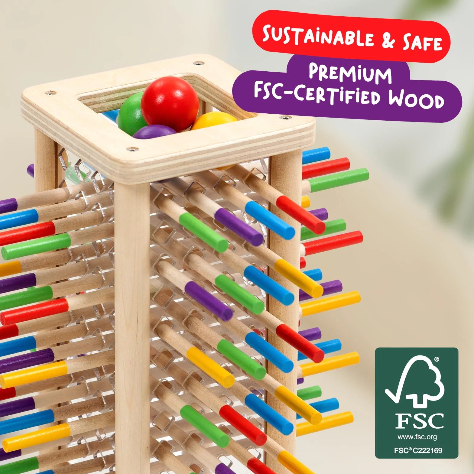 Nene Toys BALLFALL – Giochi Educativi Montessori in Legno per Bambini 3 4 5 6 Anni – Gioco da Tavolo con Bastoncini, Dado e Carte – Regalo per Motricità Fine e Abilità Logiche 3-9 Anni