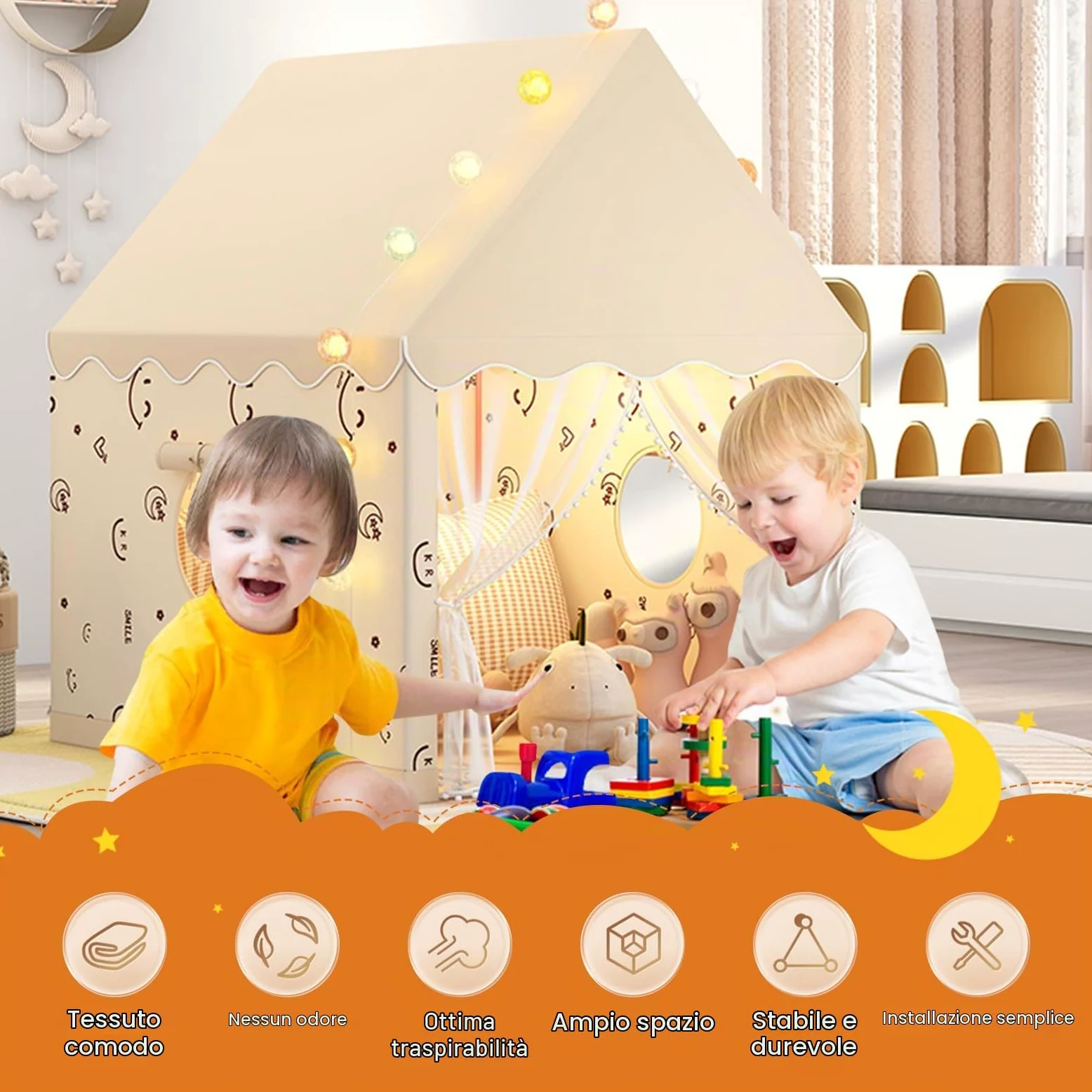Ergocar Tenda Per Bambini Interno All'Aperto Game House Castle Con Mat Ball Light Cloud Butterfly Adatto Ai Ragazzi e Alle Ragazze Di Toddlers