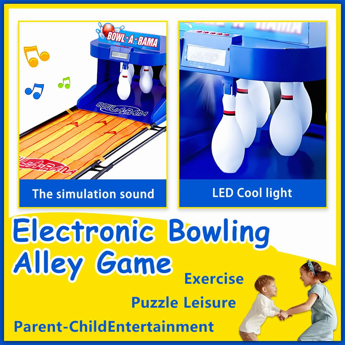 Gioco da bowling elettronico per interni con reset automatico, illuminazione, effetti sonori, pieghevole, corsia da 2 m, per bambini e adulti