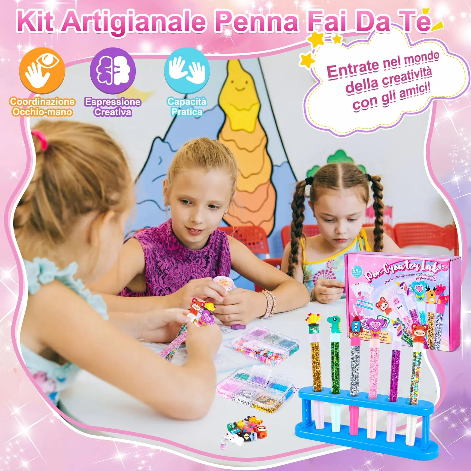 Kit Creativo per Creare Penne Carine, Lavoretti per Bambini, Set di Penne di Cancelleria, Giochi Bambina 5-12 Anni