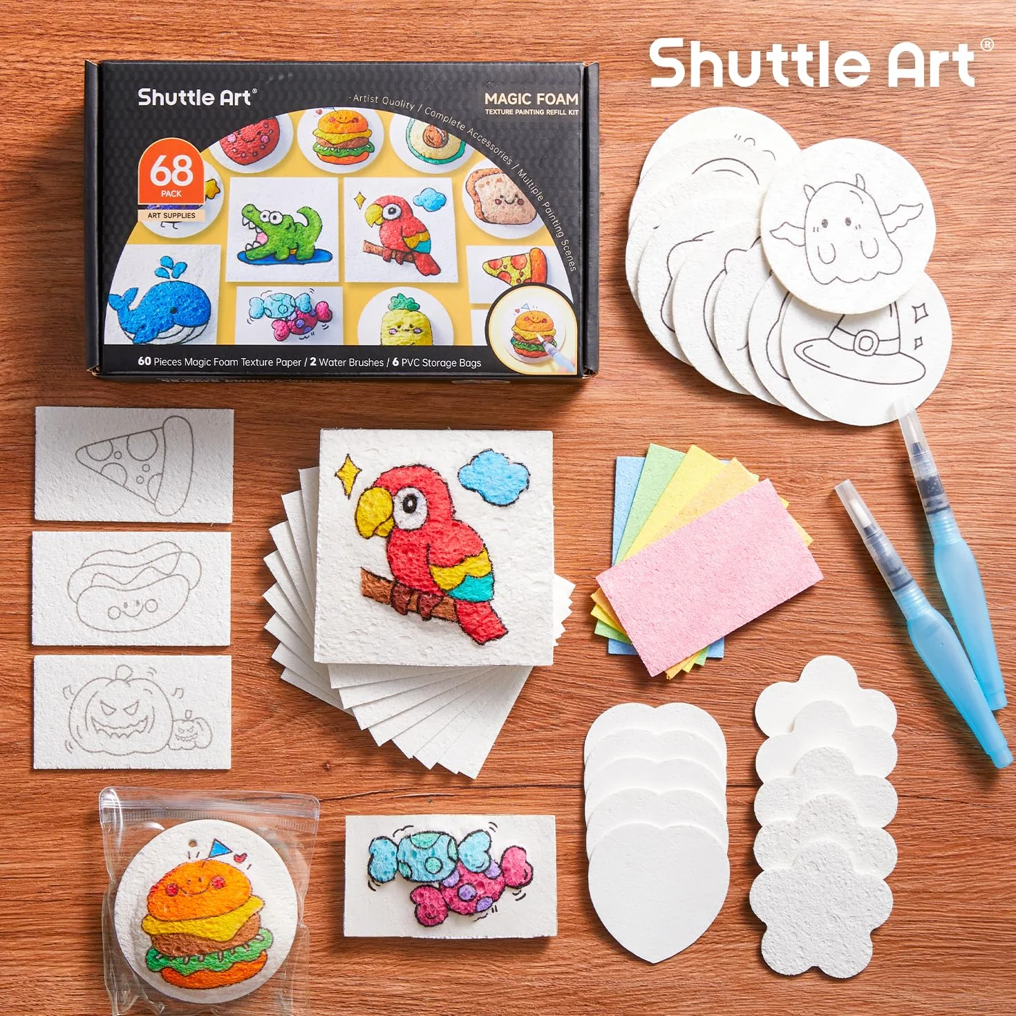Shuttle Art Kit Pittura Magica Gonfiabile 66 Pezzi 3D con Spugna Texture 60 Fogli Carta Spugna