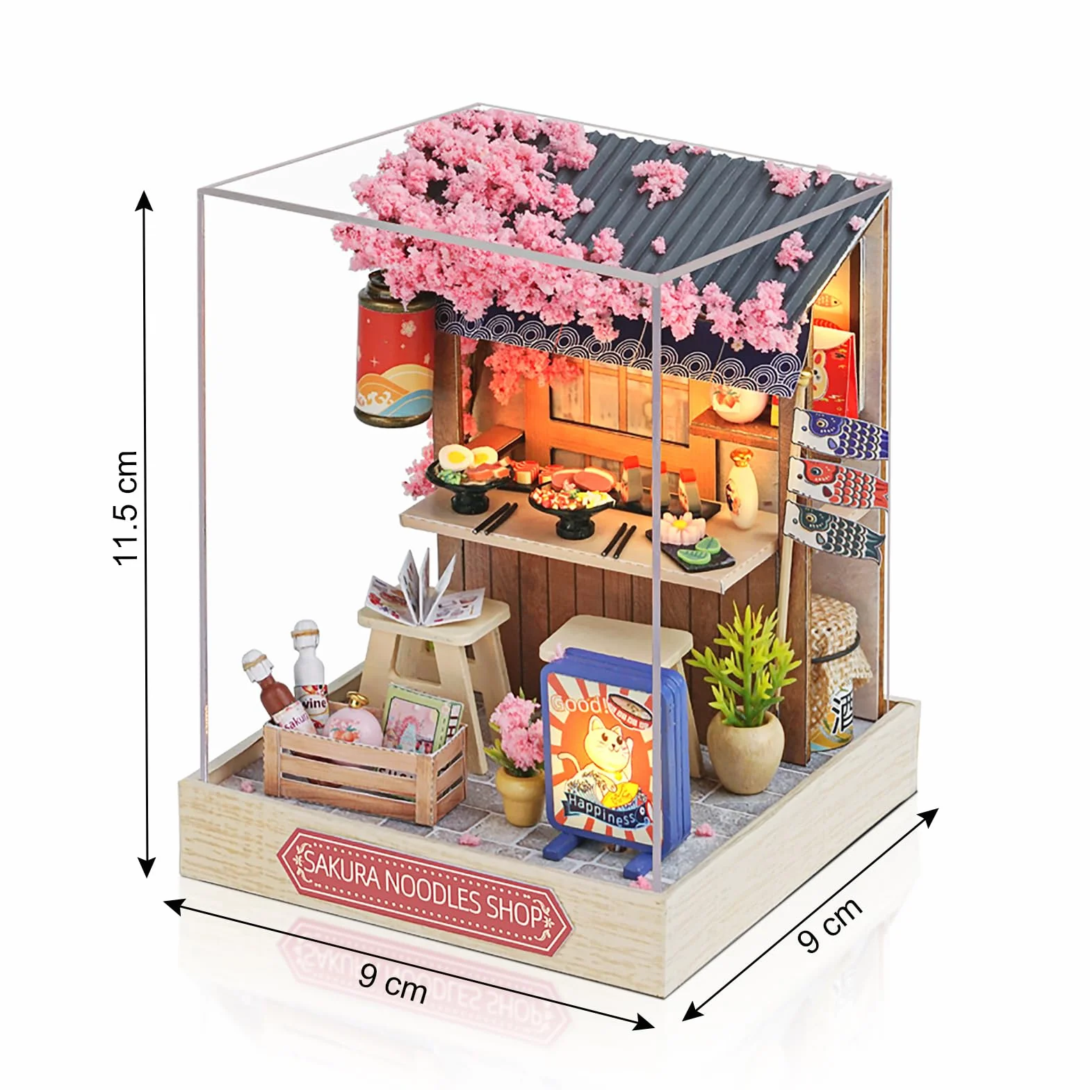 Cuteefun Miniature Casa delle Bambole DIY, Kit Case in Miniatura da Costruire Fai da Te con Mobili Copertura Antipolvere e Strumenti, Natale Halloween Regalo di Compleanno(Sakura Noodles Shop)