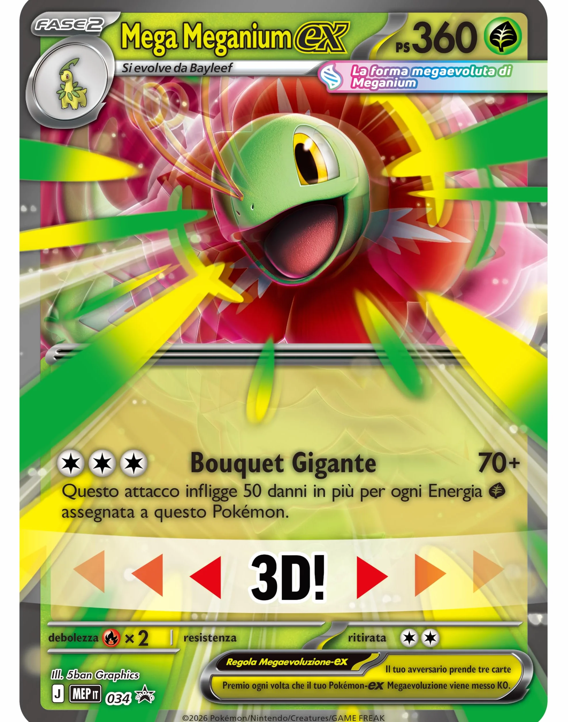 Pokémon: collezione Mega Meganium-ex dell’espansione Megaevoluzione - Ascesa Eroica del GCC Pokémon (una carta promozionale olografica, una carta lenticolare gigante e quattro buste di espansione)