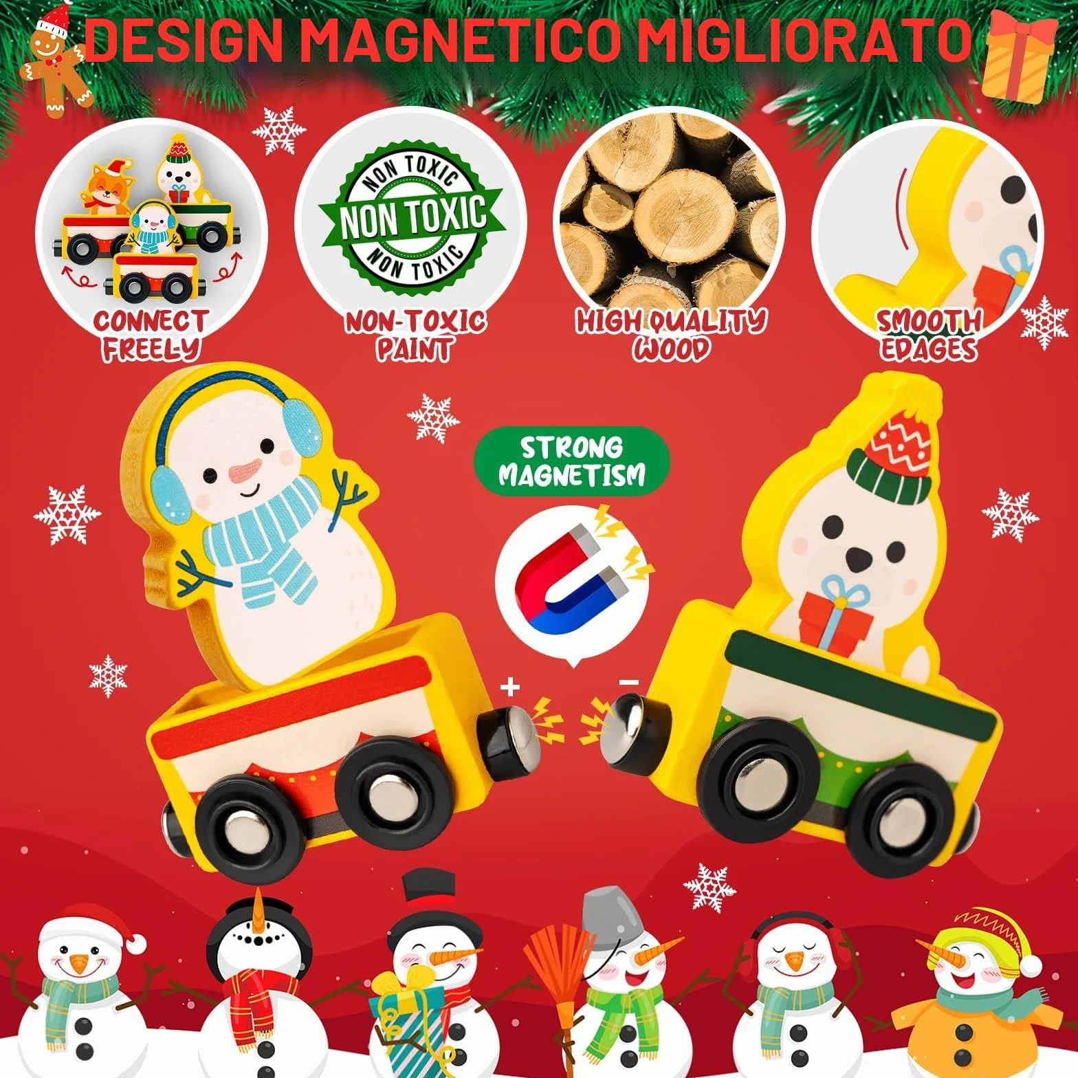 Calendario dell'Avvento 2025, Commodum Calendario dell'avvento con 24 Trenino Legno Bambini, Trenino Legno Giocattolo per Bambini, Regalo Giocattoli Bambina, Regali di Natale Originali per Bambina
