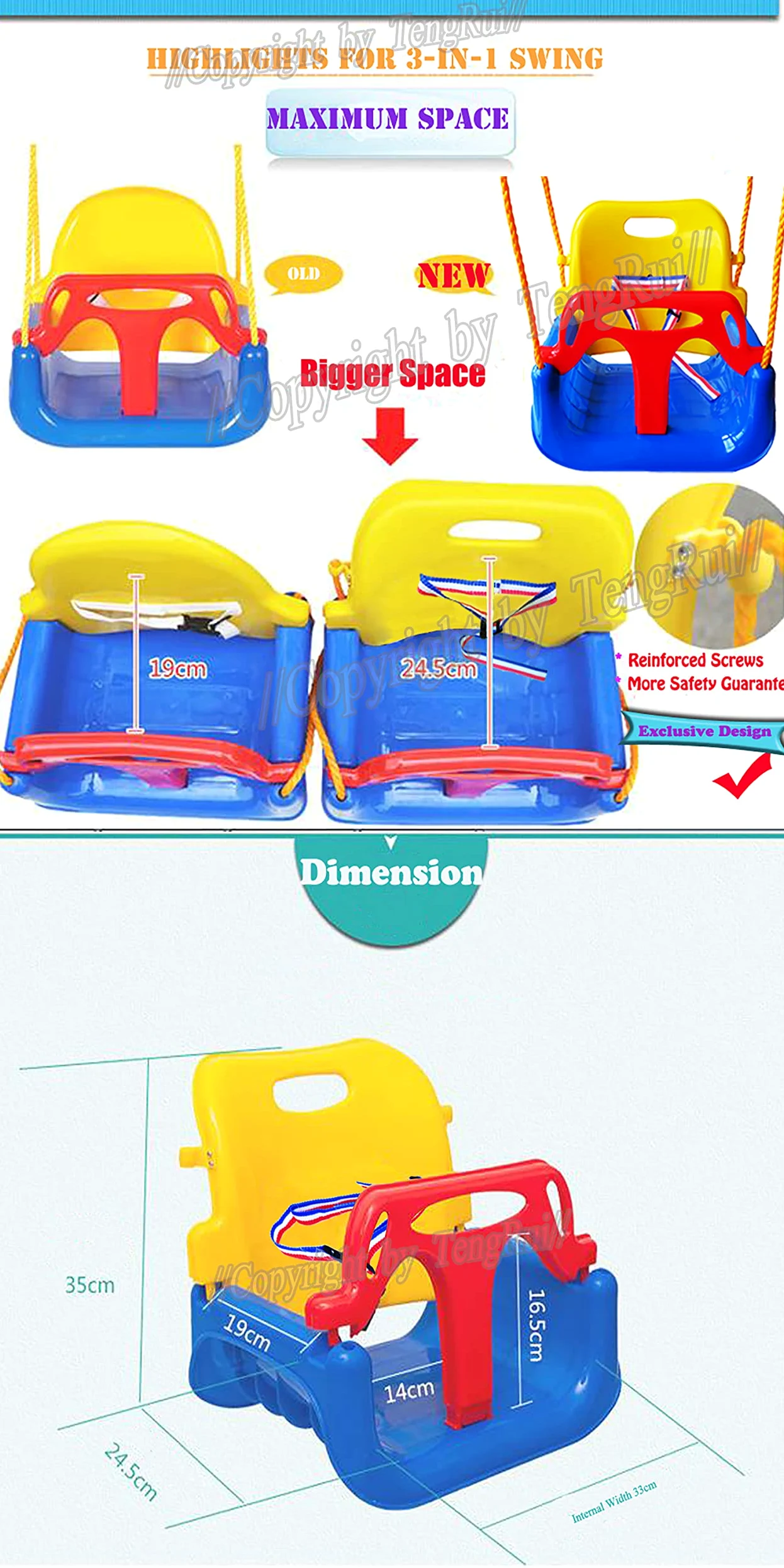 Altalena pieghevole 3 in 1 da neonato a adolescente versione di aggiornamento con moschettoni per giardino di casa, patio, giochi all'aperto (sedia verde + corrimano verde)