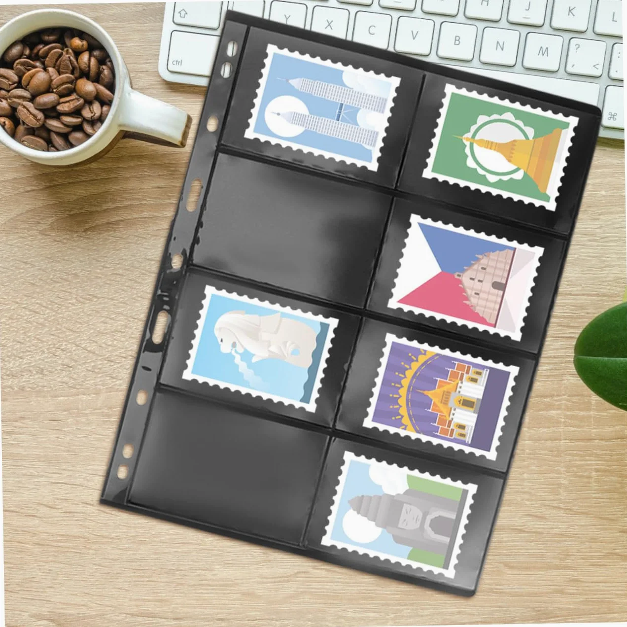 Raccoglitore Francobolli e Album Trasparente per Collezionisti, 10 Fogli Pvc Doppia Faccia per Conservazione Monete e Foto, Supporto Organizer per Filatelia e Collezioni